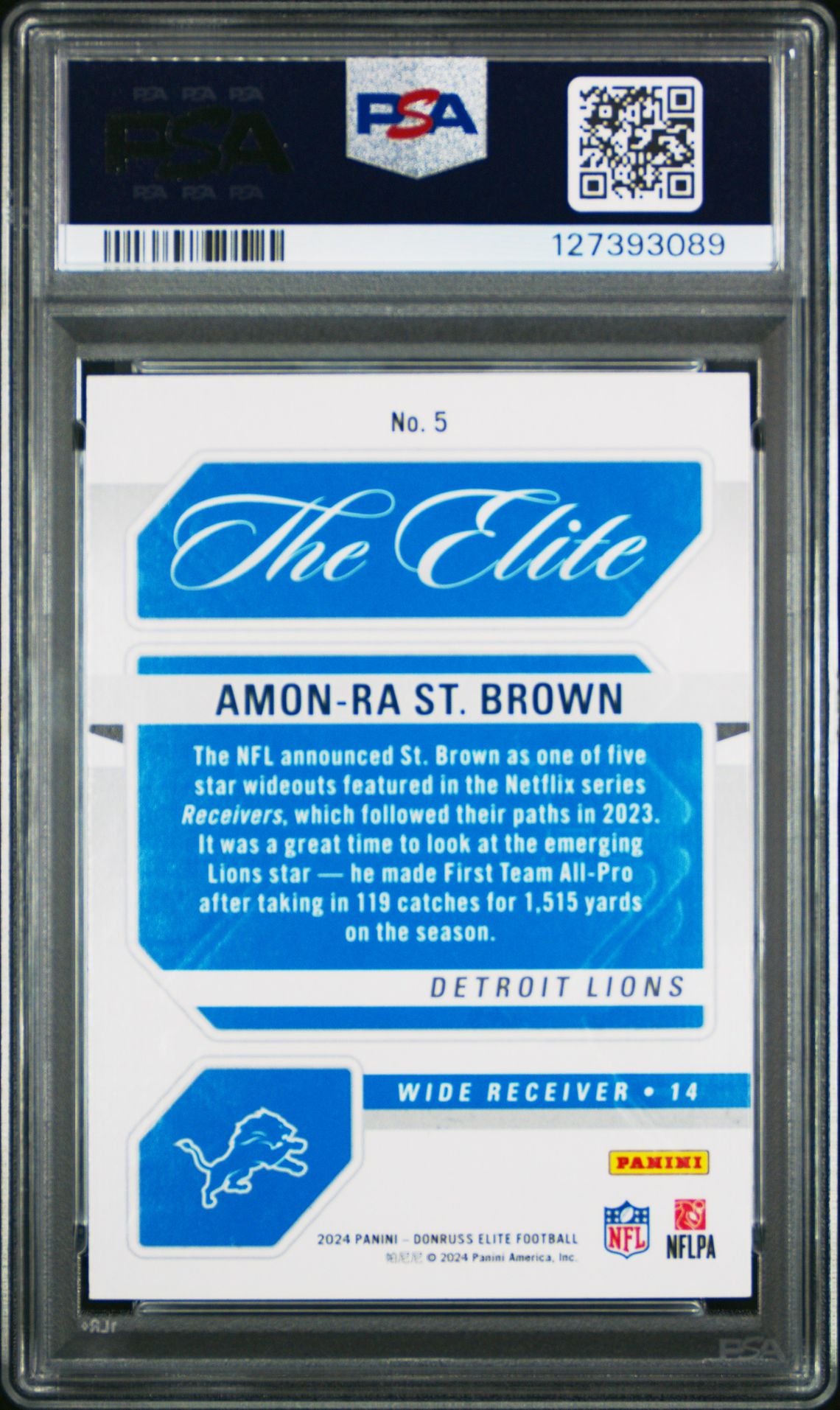 2024 Panini Donruss Elite The Elite Amon-Ra St. Brown #5 (The Elite-Green) Gem Mt 10 back