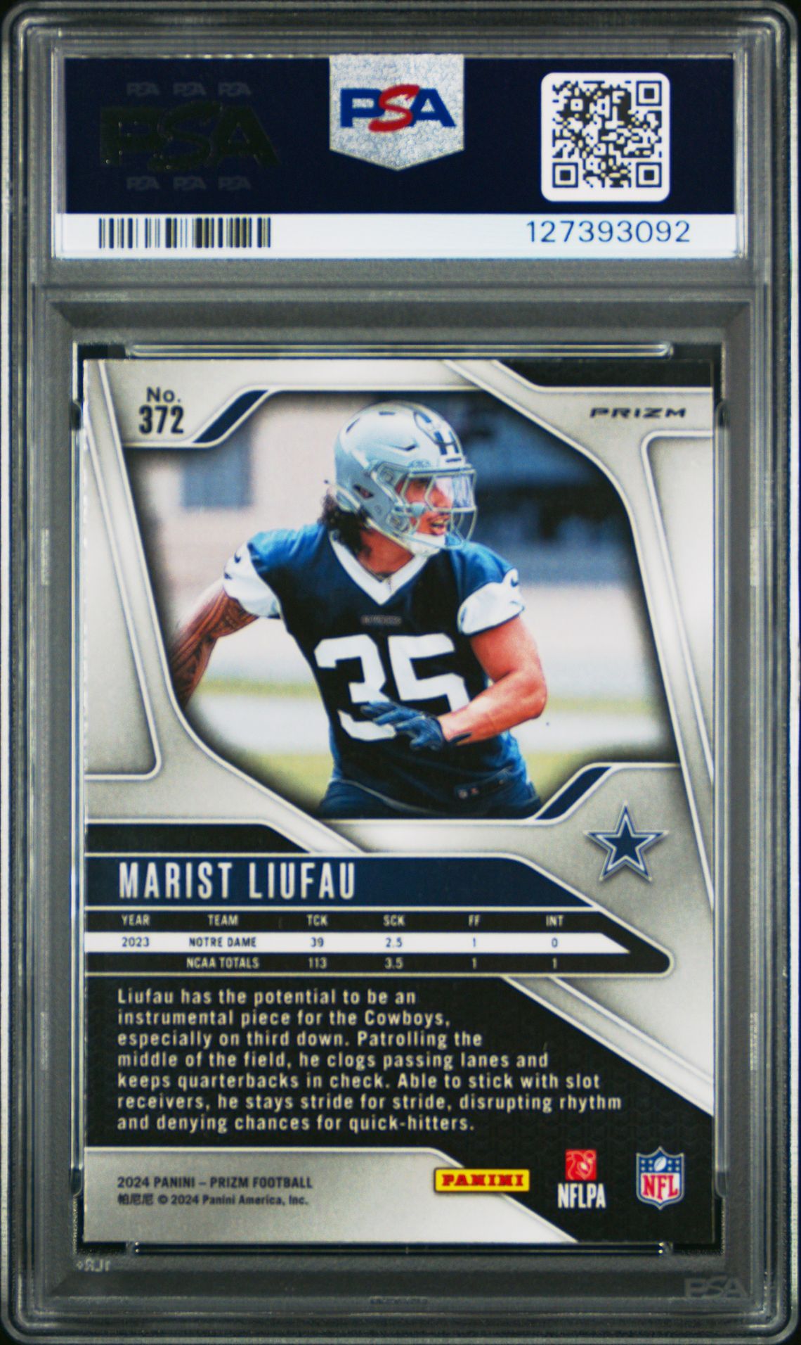 2024 Panini Prizm Marist Liufau #372 (Neon Green Pulsar) Gem Mt 10 back