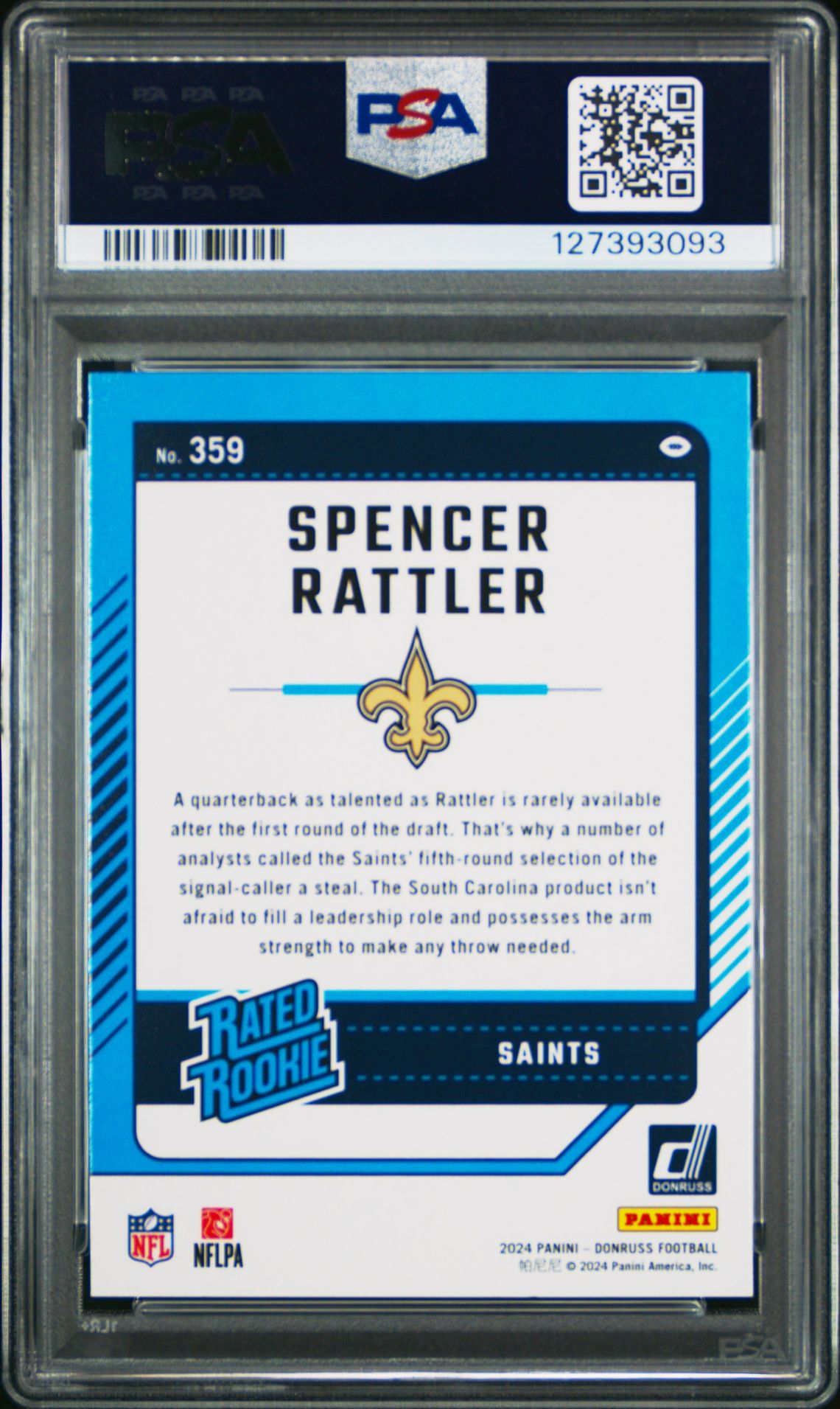 2024 Panini Donruss Spencer Rattler #359 Mint 9 back