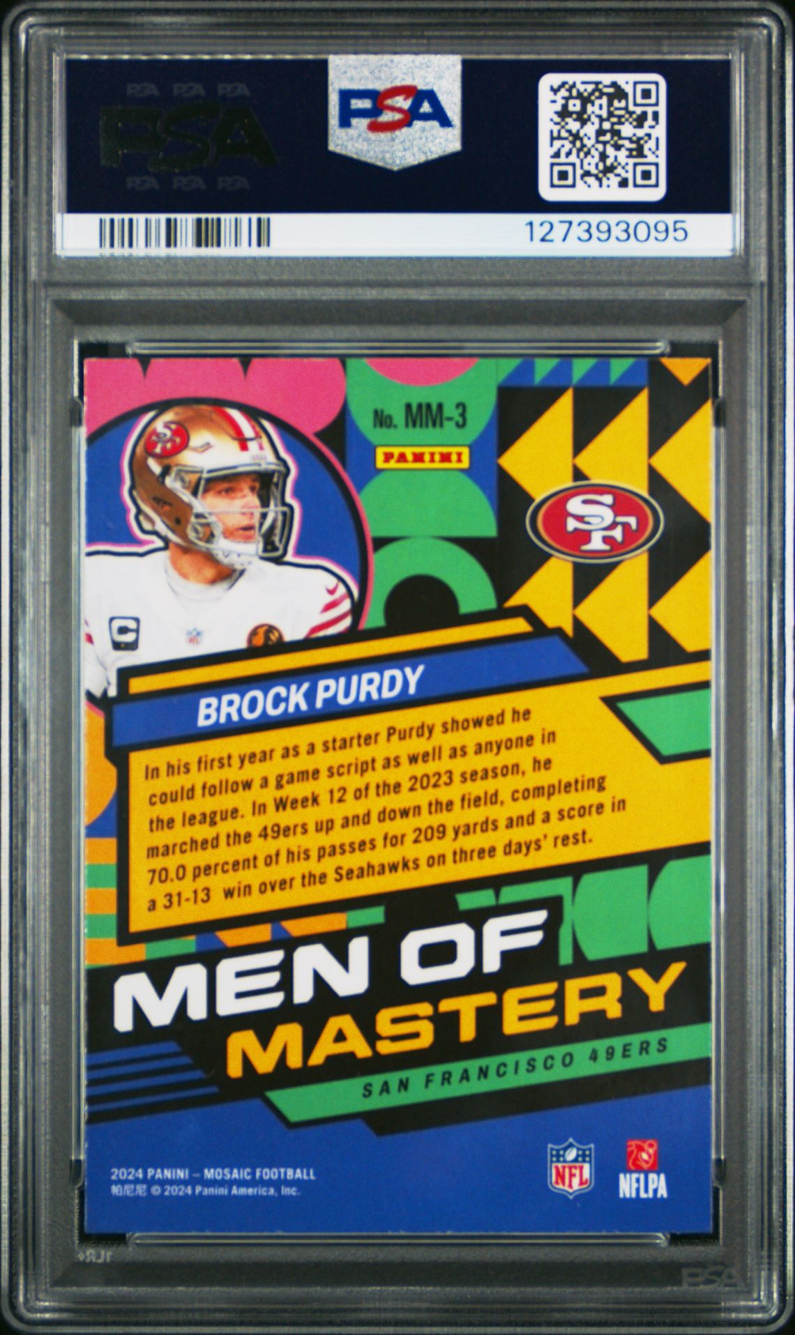 2024 Panini Mosaic Men Of Mastery Brock Purdy #Mm3 Gem Mt 10 back