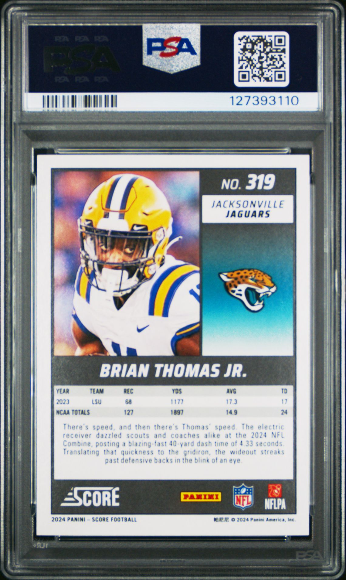 2024 Panini Score Brian Thomas Jr. #319 Gem Mt 10 back