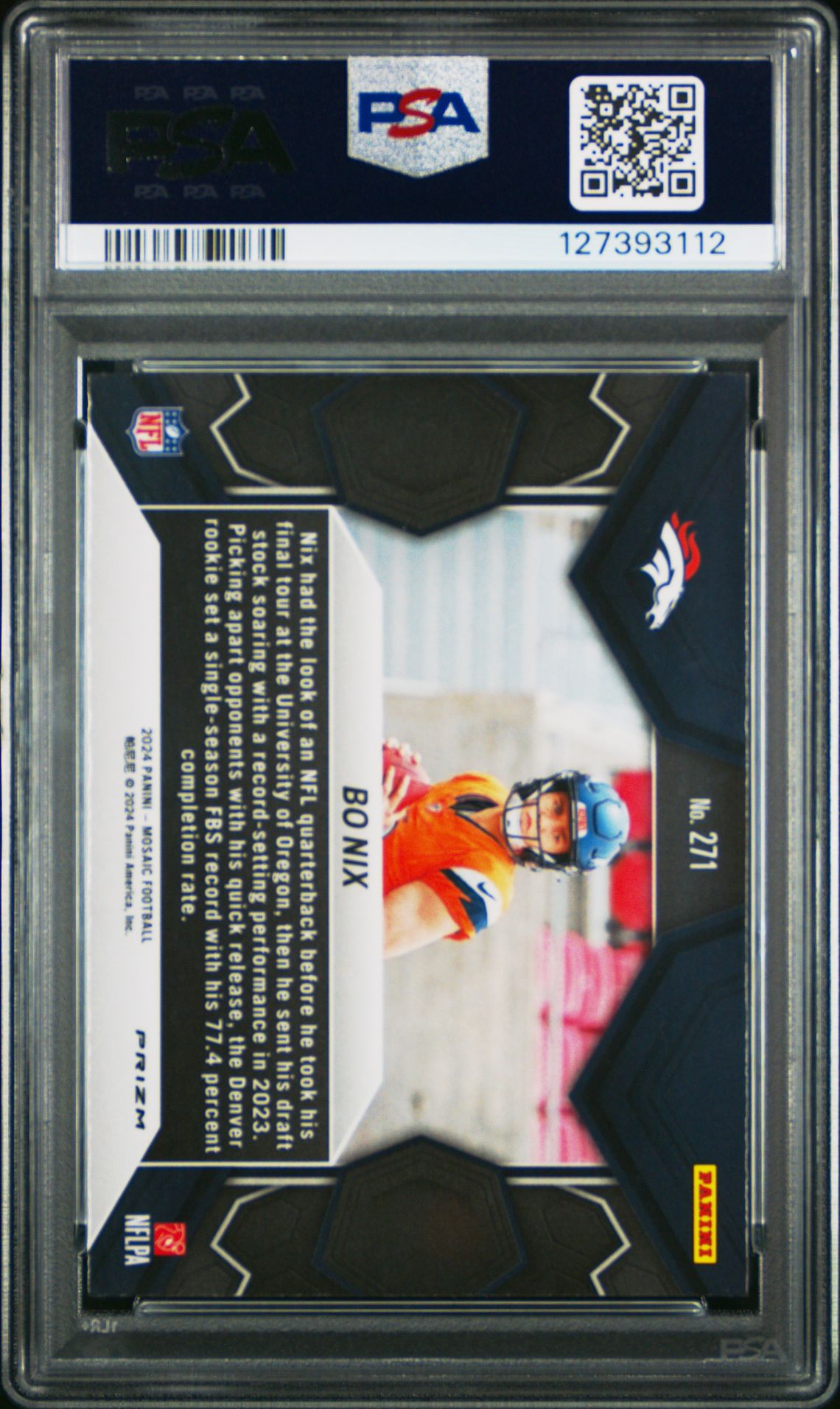 2024 Panini Mosaic Bo Nix #271 (Green) Gem Mt 10 back