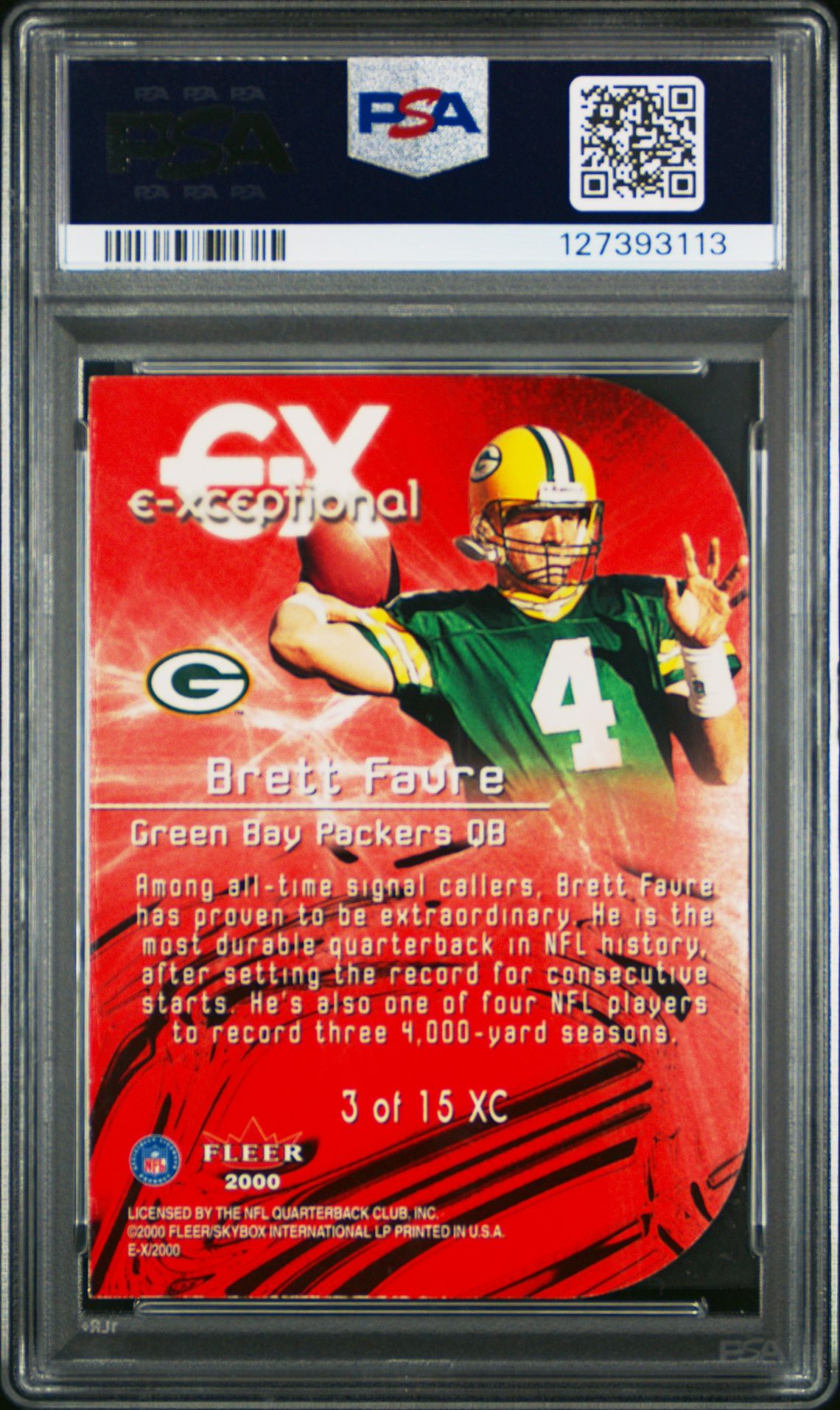 2000 E-X E-Xceptional Brett Favre #3 (Red) Nm-Mt 8 back