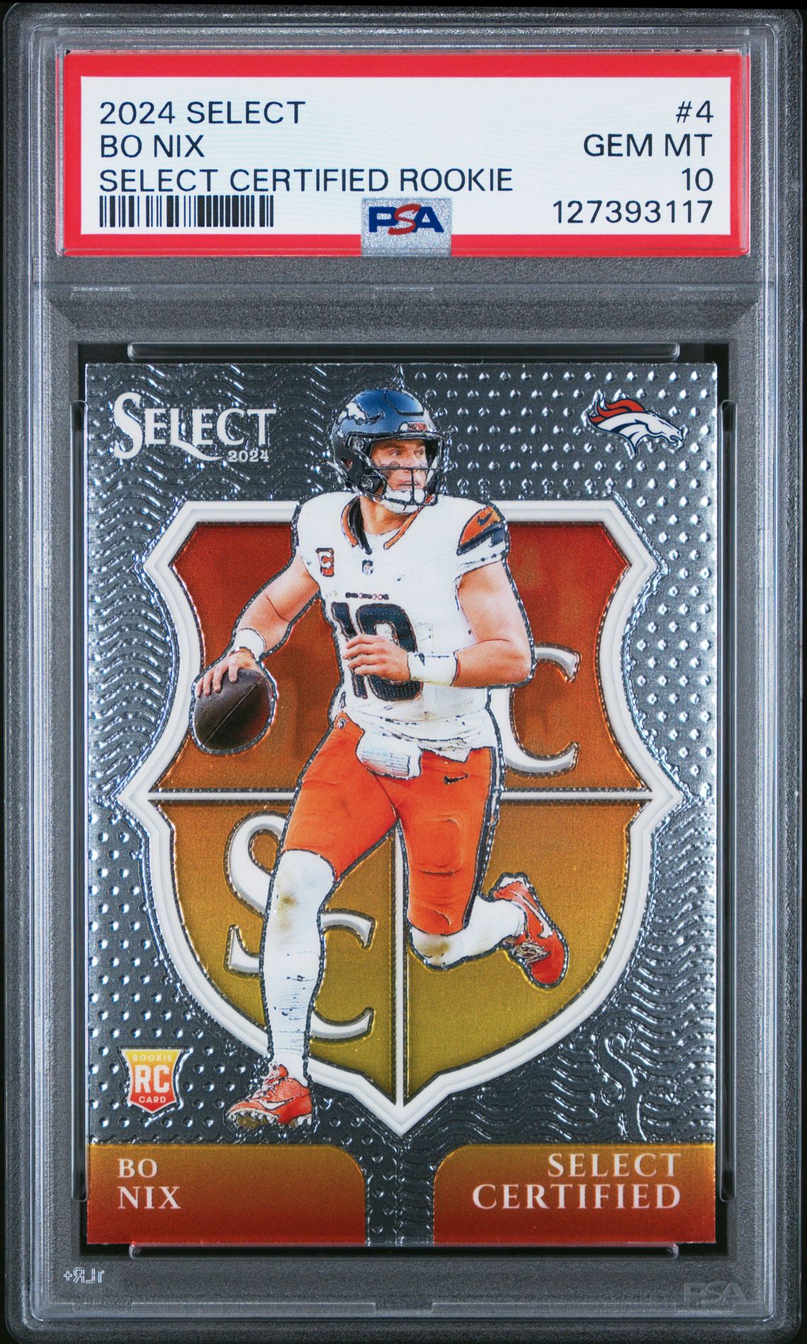 2024 Panini Select Select Certified Rookies Bo Nix #4 Gem Mt 10 front