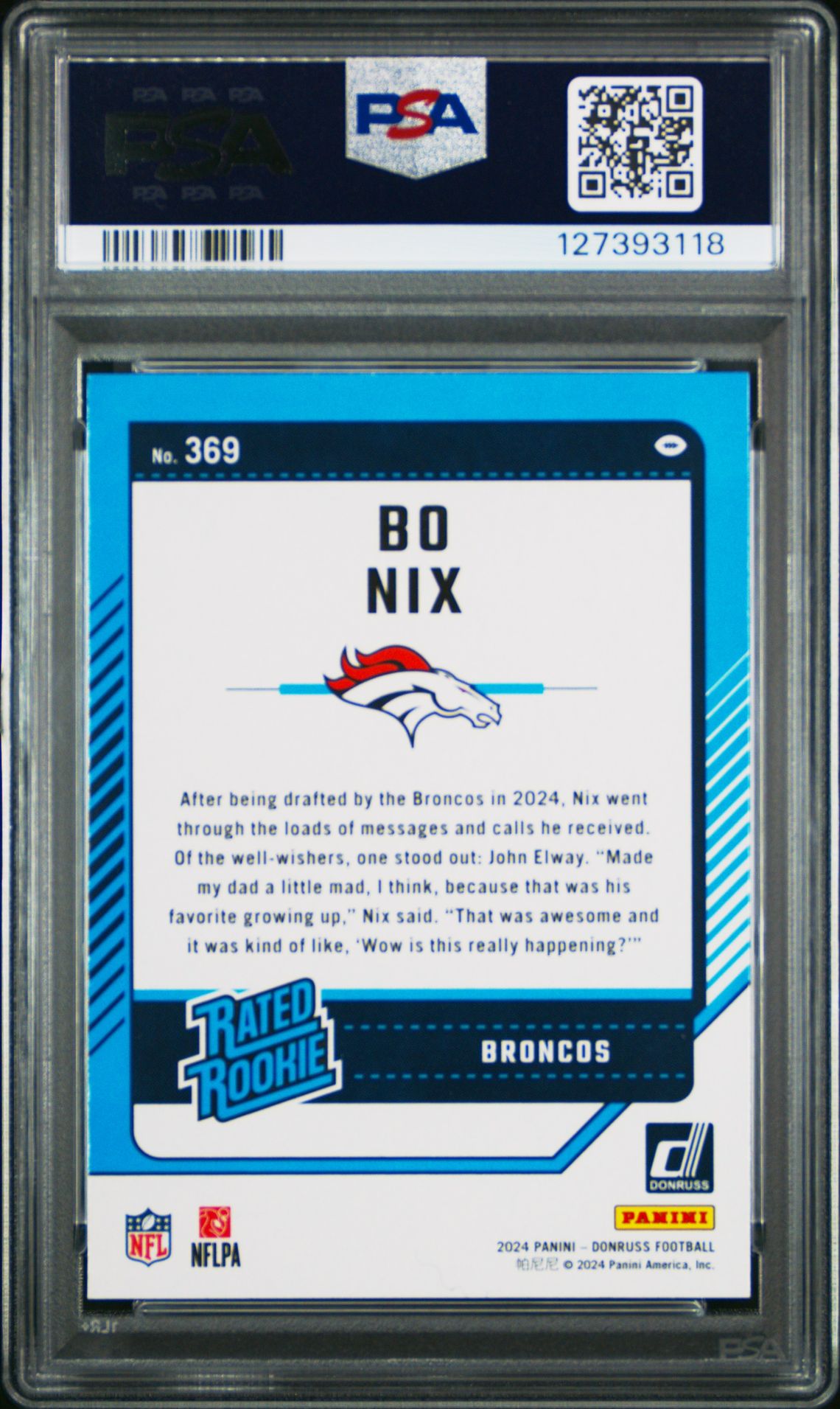2024 Panini Donruss Bo Nix #369 Gem Mt 10 back
