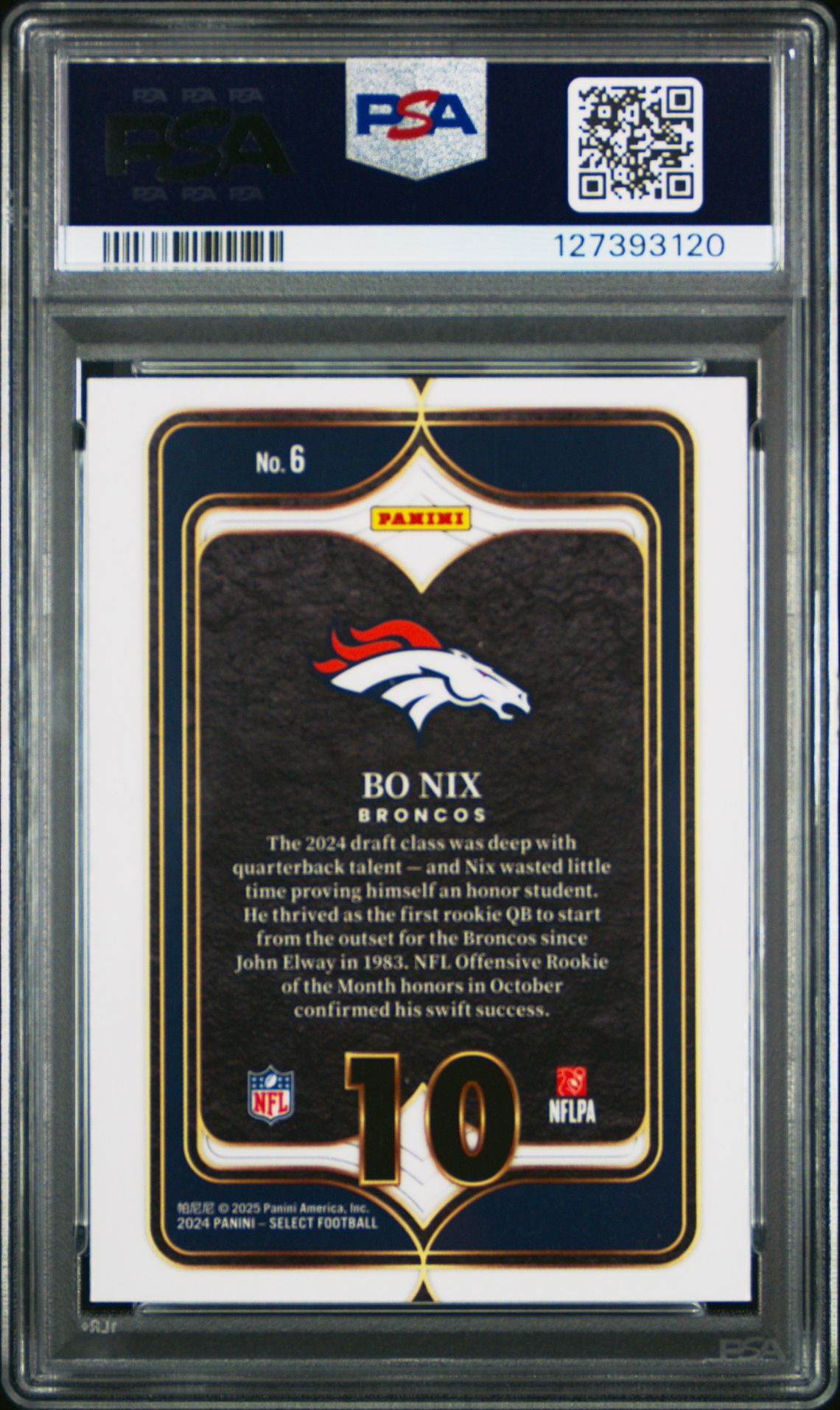 2024 Panini Select Select Numbers Bo Nix #6 Mint 9 back