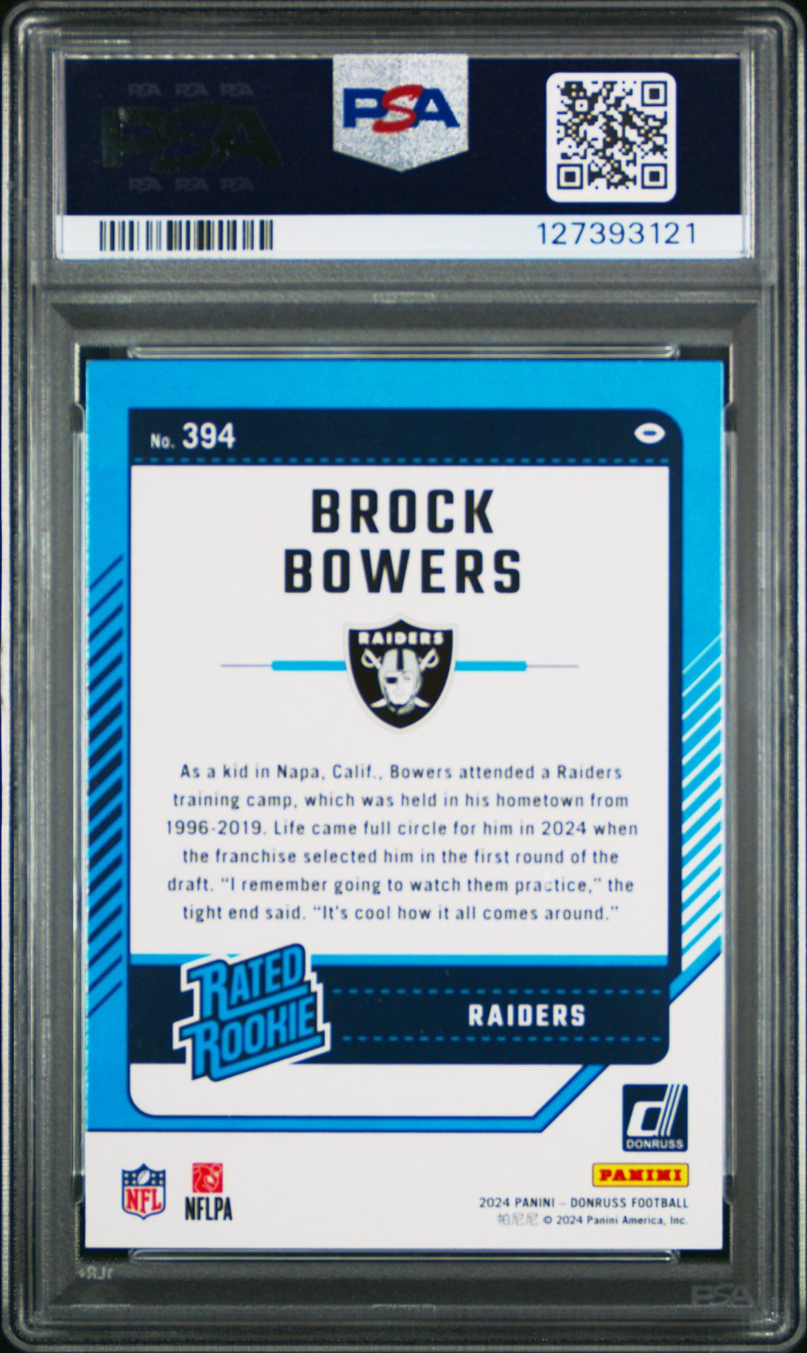 2024 Panini Donruss Brock Bowers #394 Mint 9 back