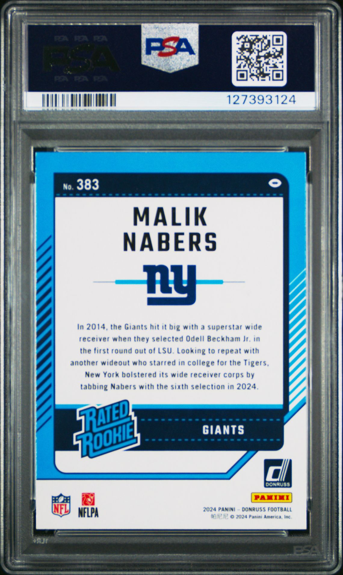2024 Panini Donruss Malik Nabers #383 Mint 9 back