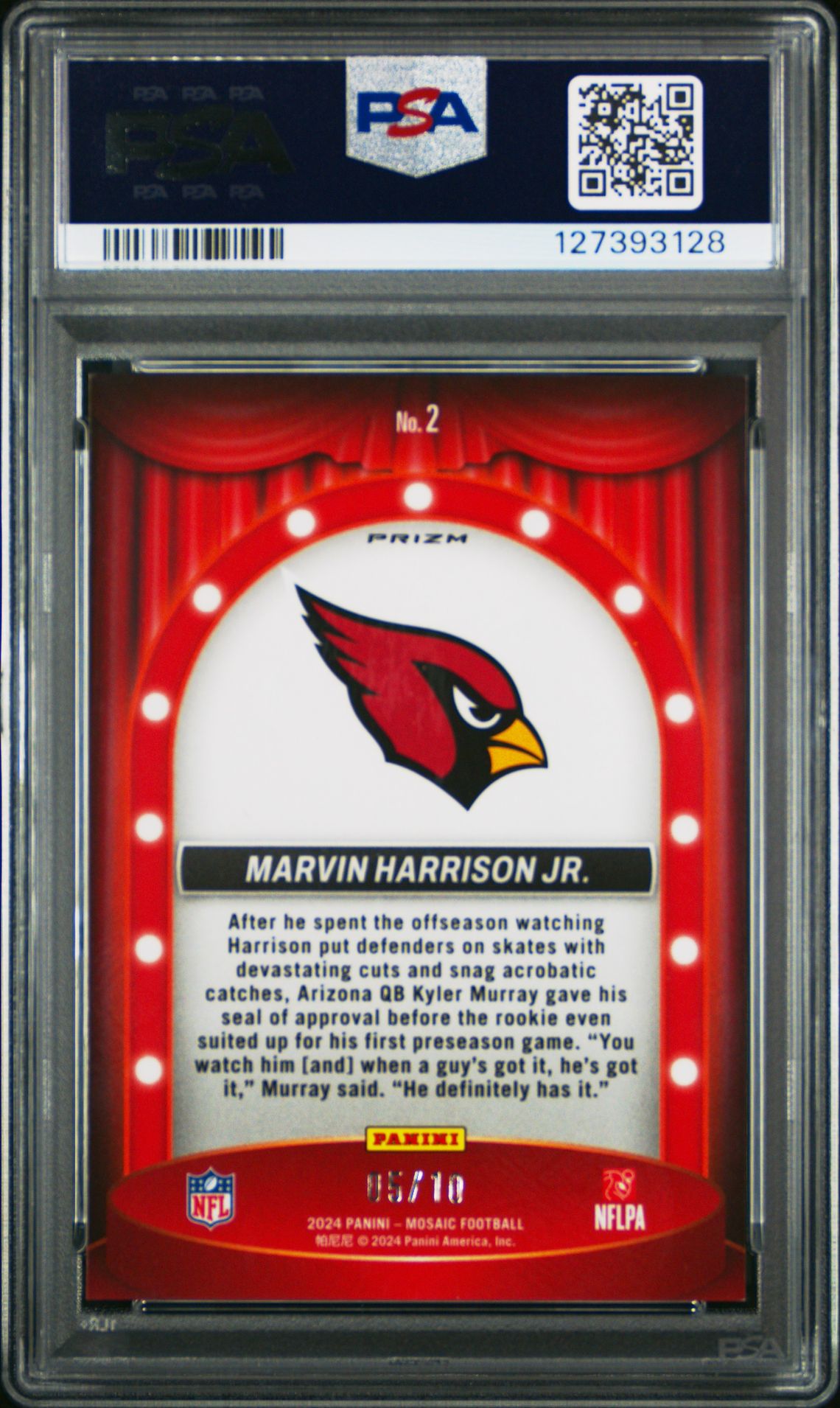 2024 Panini Mosaic Center Stage Marvin Harrison Jr. #2 (Center Stage-Gold) Mint 9 back