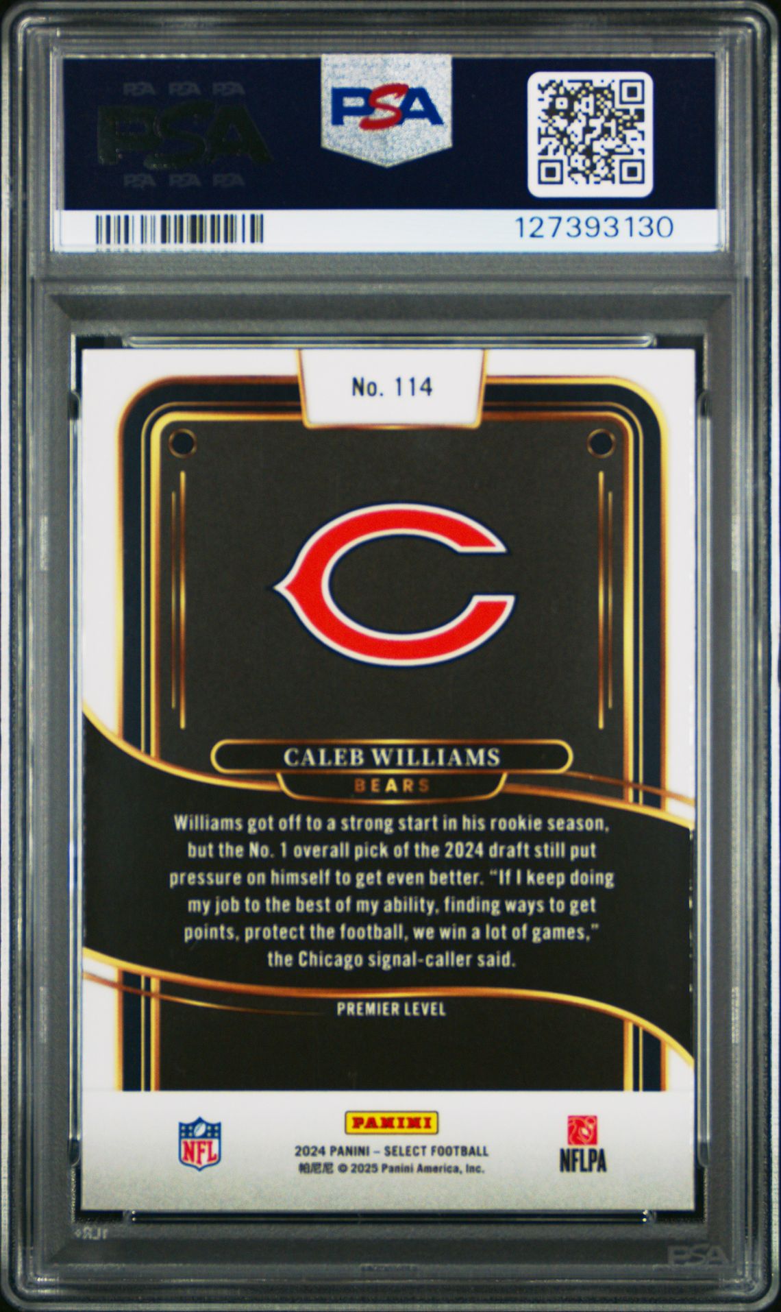 2024 Panini Select Caleb Williams #114 Gem Mt 10 back
