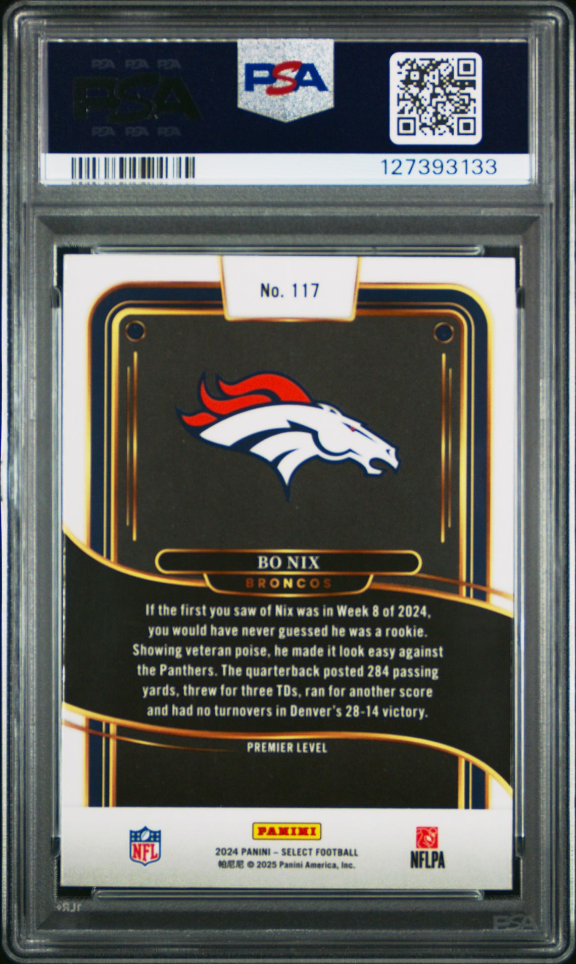 2024 Panini Select Bo Nix #117 Gem Mt 10 back