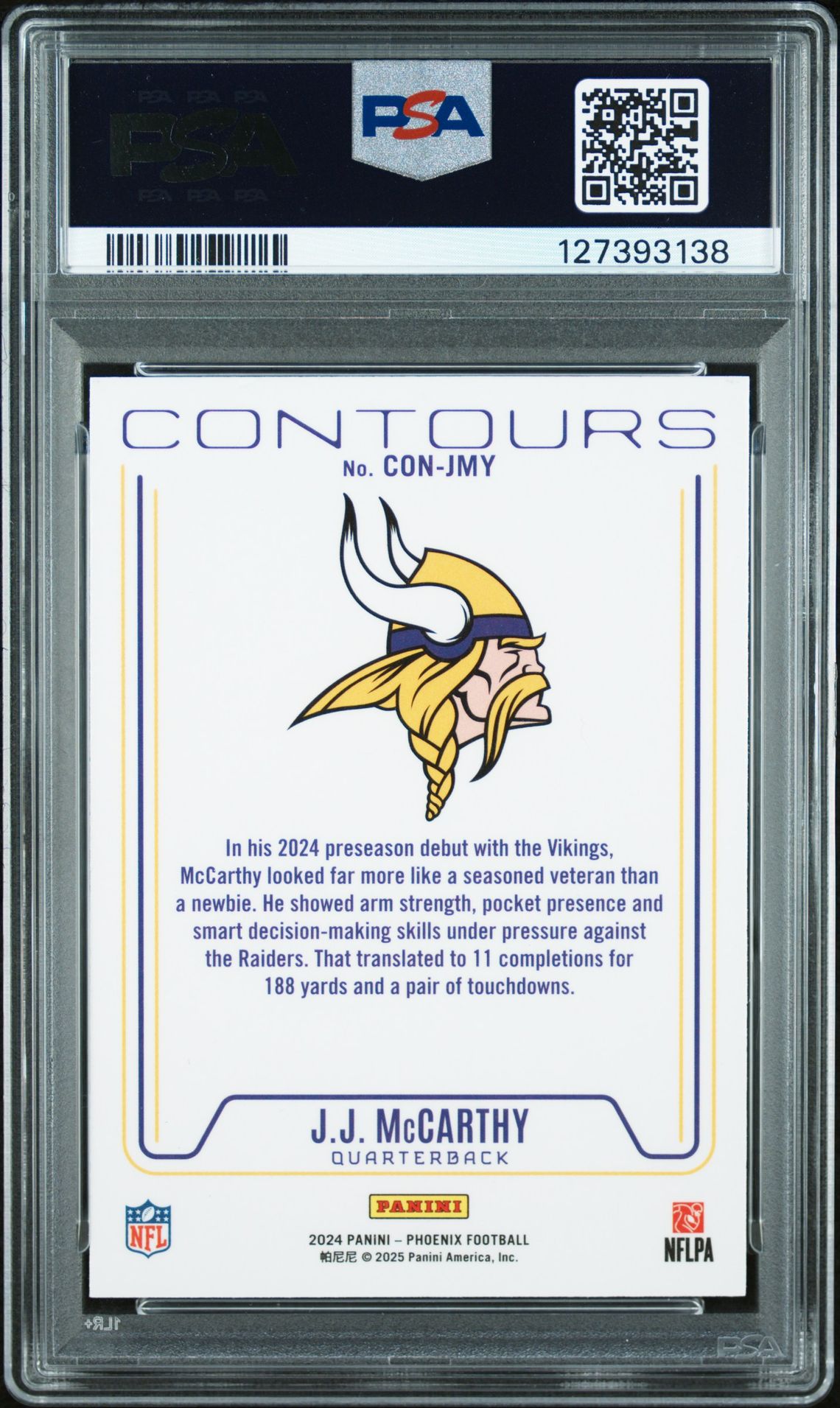 2024 Panini Phoenix Contours Jj Mccarthy #Conjmy Nm 7 back