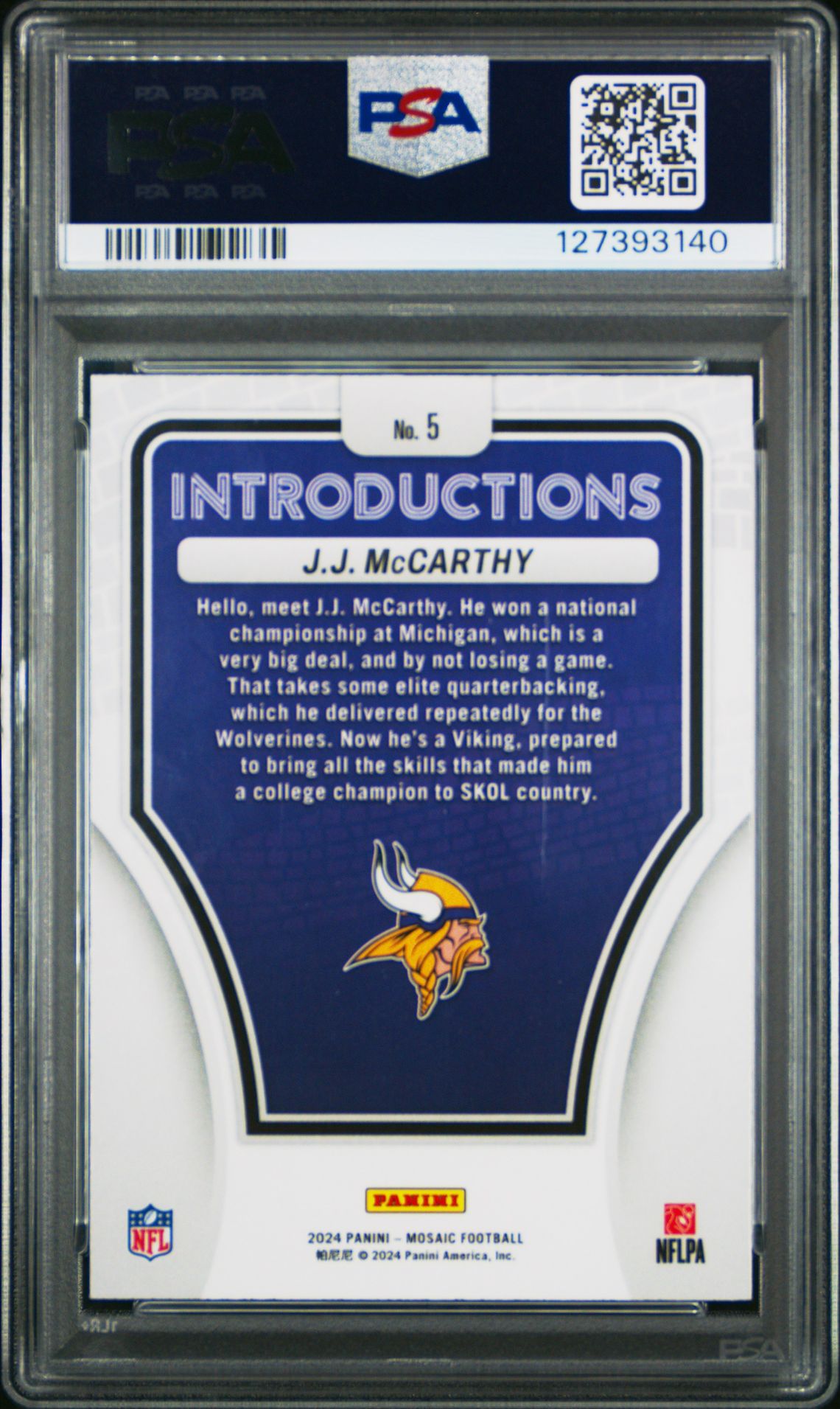 2024 Panini Mosaic Introductions Jj Mccarthy #5 Mint 9 back