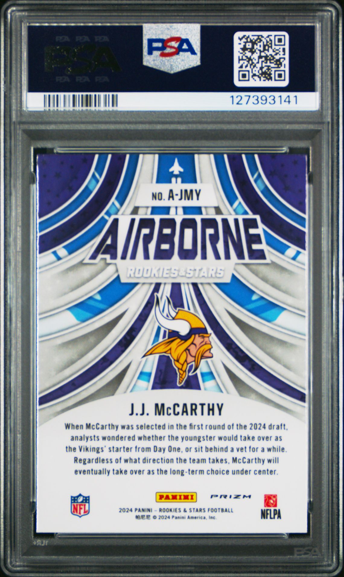 2024 Panini Rookies & Stars Airborne Jj Mccarthy #Ajmy (Airborne-Red Plaid) Gem Mt 10 back