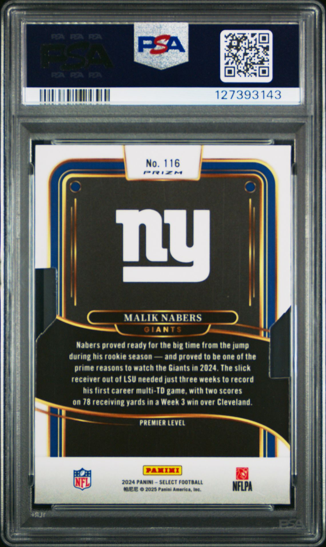 2024 Panini Select Malik Nabers #116 (Die-Cut Silver Prizm) Mint 9 back