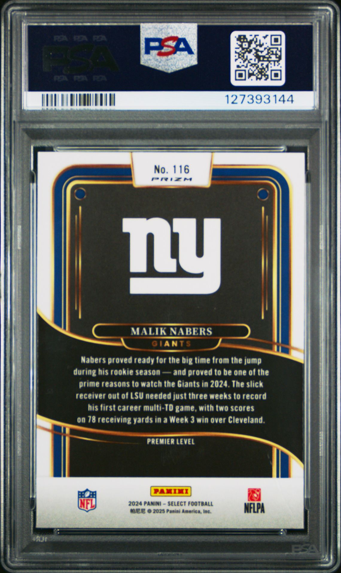 2024 Panini Select Malik Nabers #116 (Red & Yellow Shock) Mint 9 back