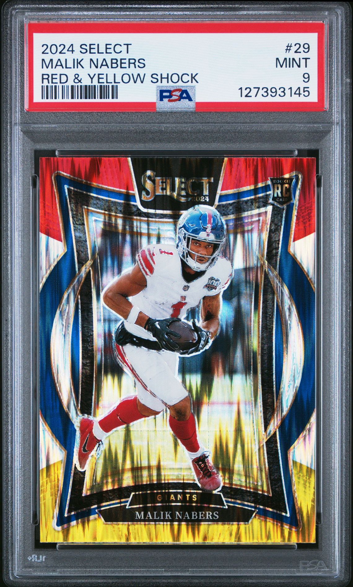 2024 Panini Select Malik Nabers #29 (Red & Yellow Shock) Mint 9 front