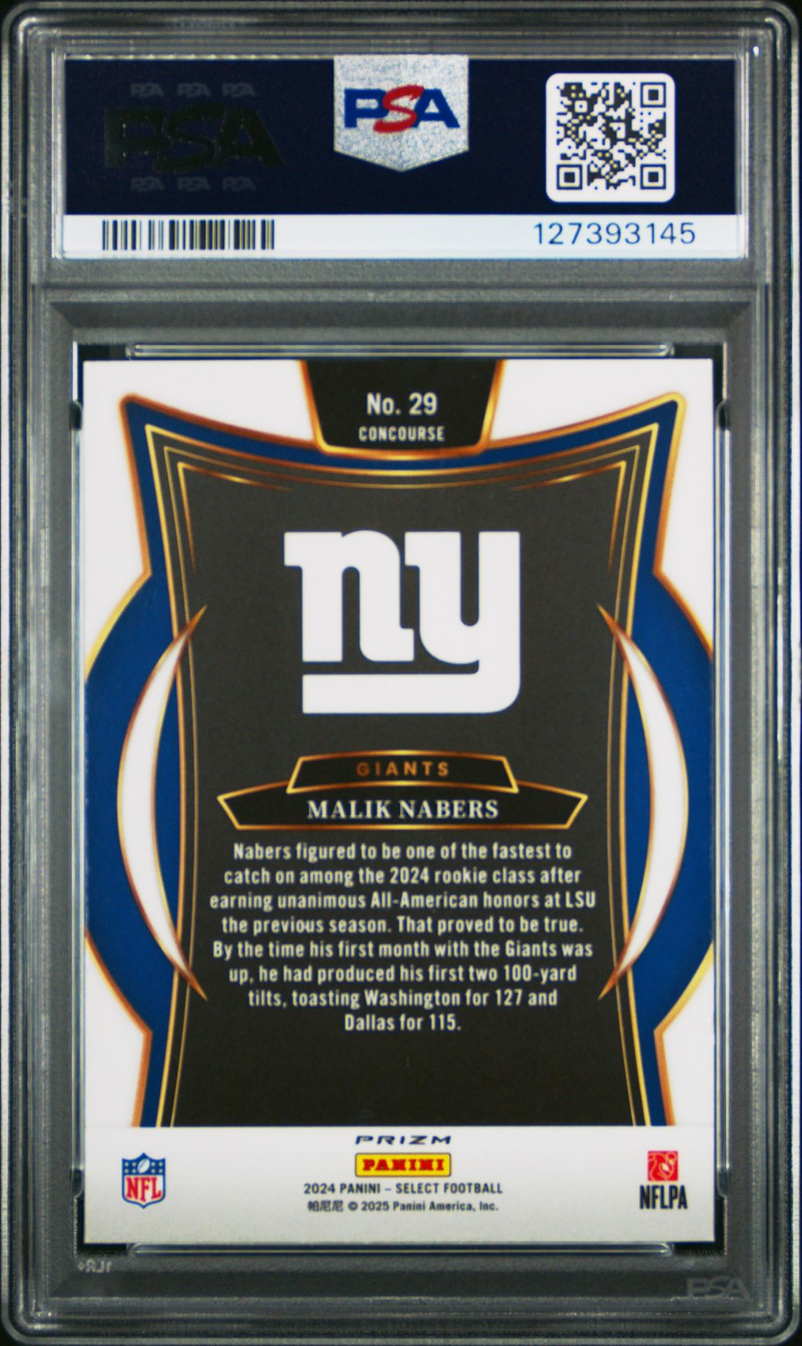 2024 Panini Select Malik Nabers #29 (Red & Yellow Shock) Mint 9 back