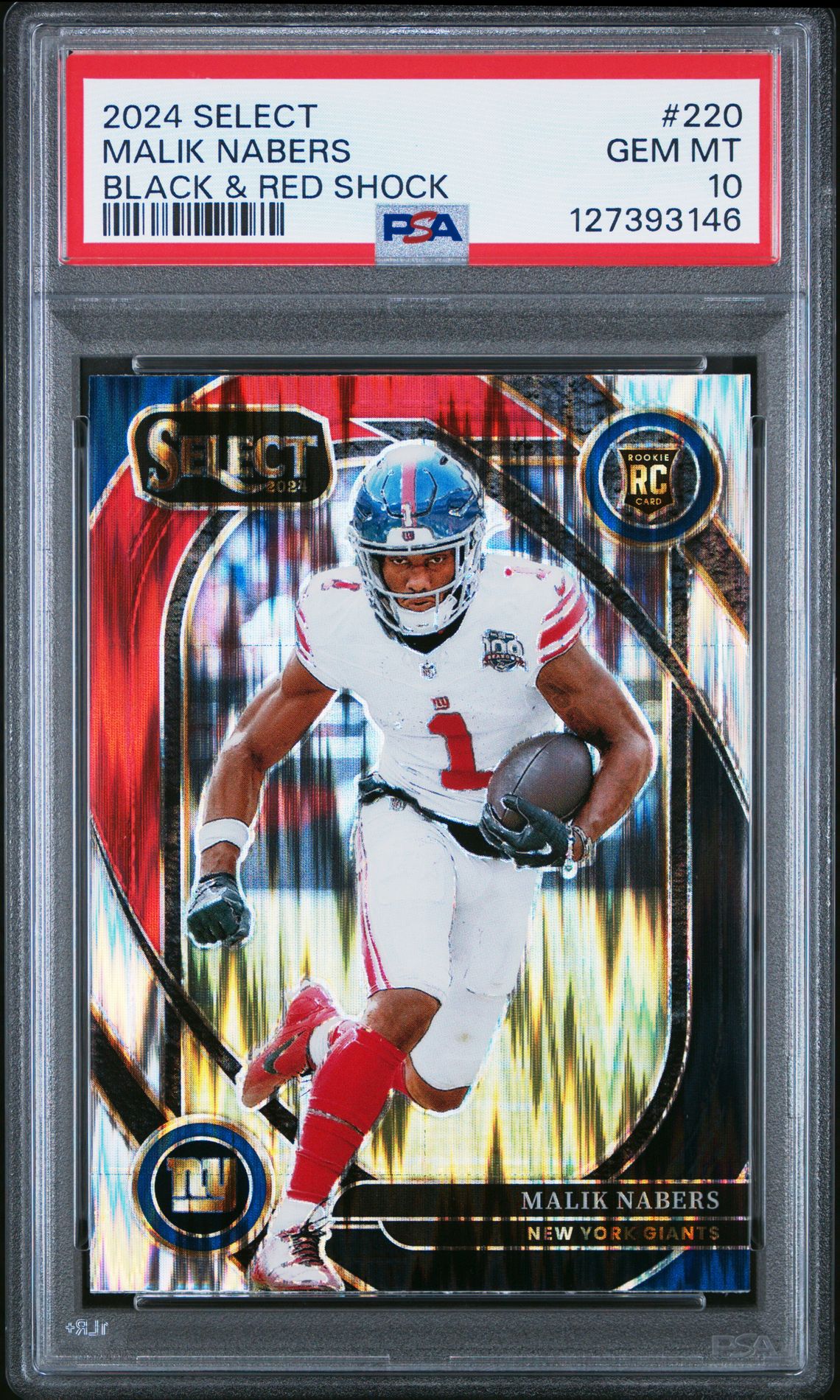 2024 Panini Select Malik Nabers #220 (Black & Red Shock) Gem Mt 10 front