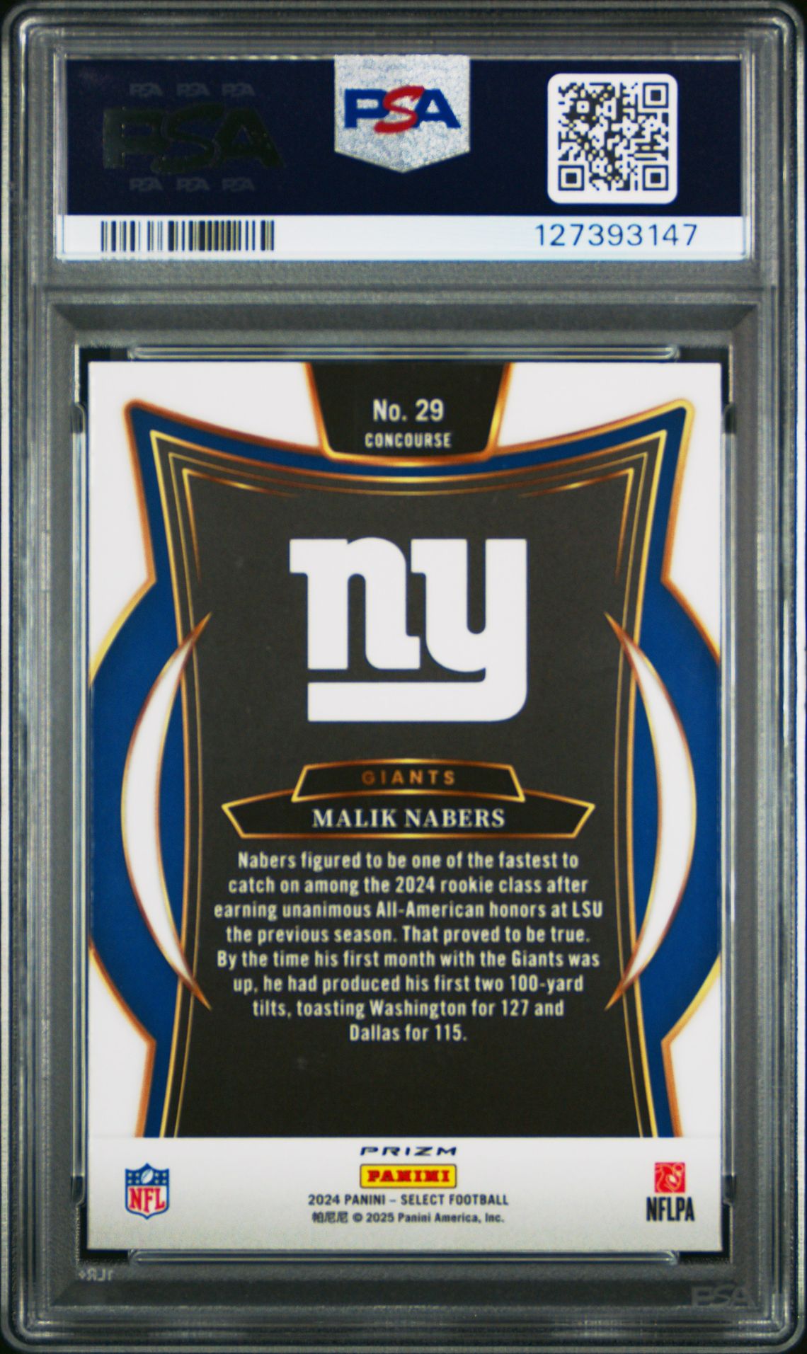 2024 Panini Select Malik Nabers #29 (Red & Yellow Shock) Gem Mt 10 back