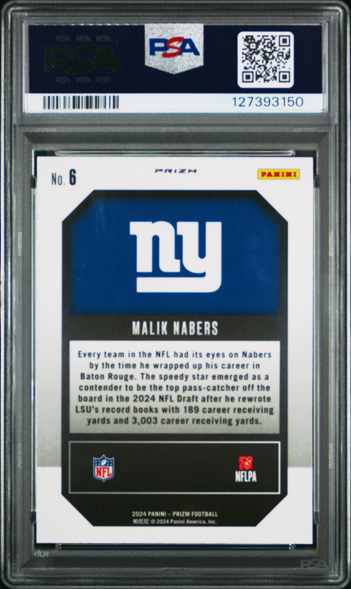 2024 Panini Prizm Emergent Malik Nabers #6 (Emergent-Green Prizm) Gem Mt 10 back