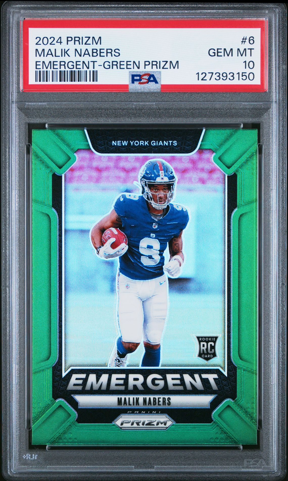 2024 Panini Prizm Emergent Malik Nabers #6 (Emergent-Green Prizm) Gem Mt 10 front