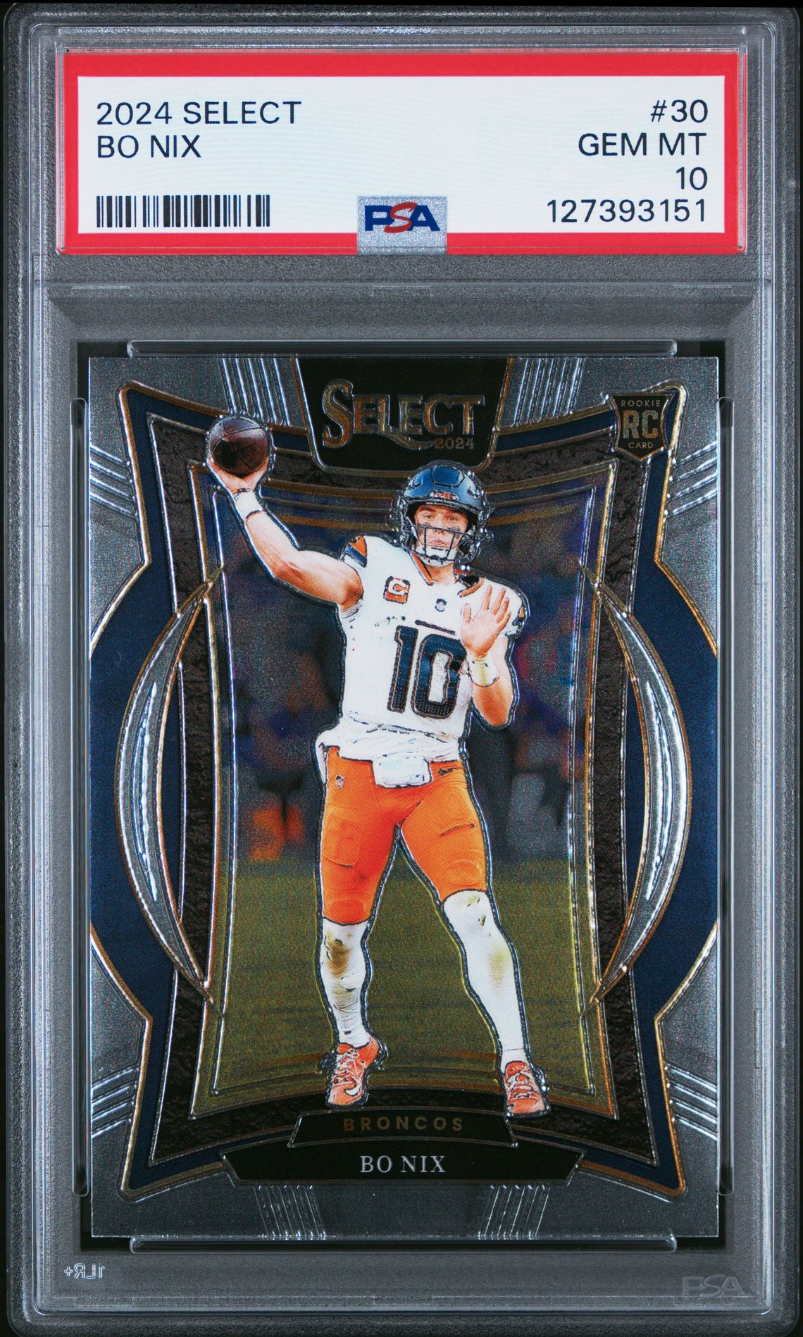 2024 Panini Select Bo Nix #30 Gem Mt 10 front