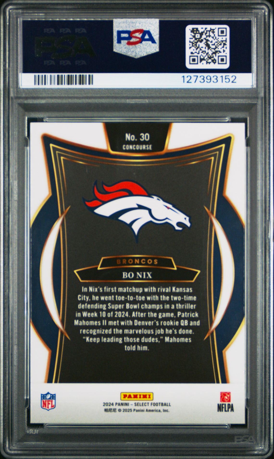 2024 Panini Select Bo Nix #30 Gem Mt 10 back