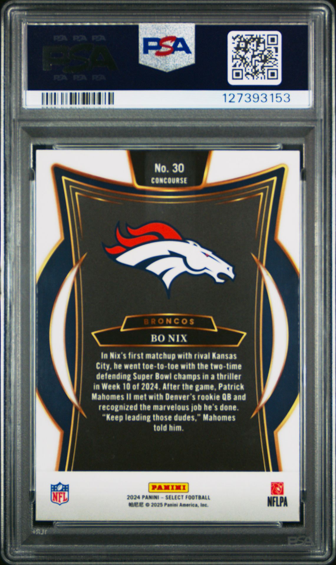 2024 Panini Select Bo Nix #30 Mint 9 back