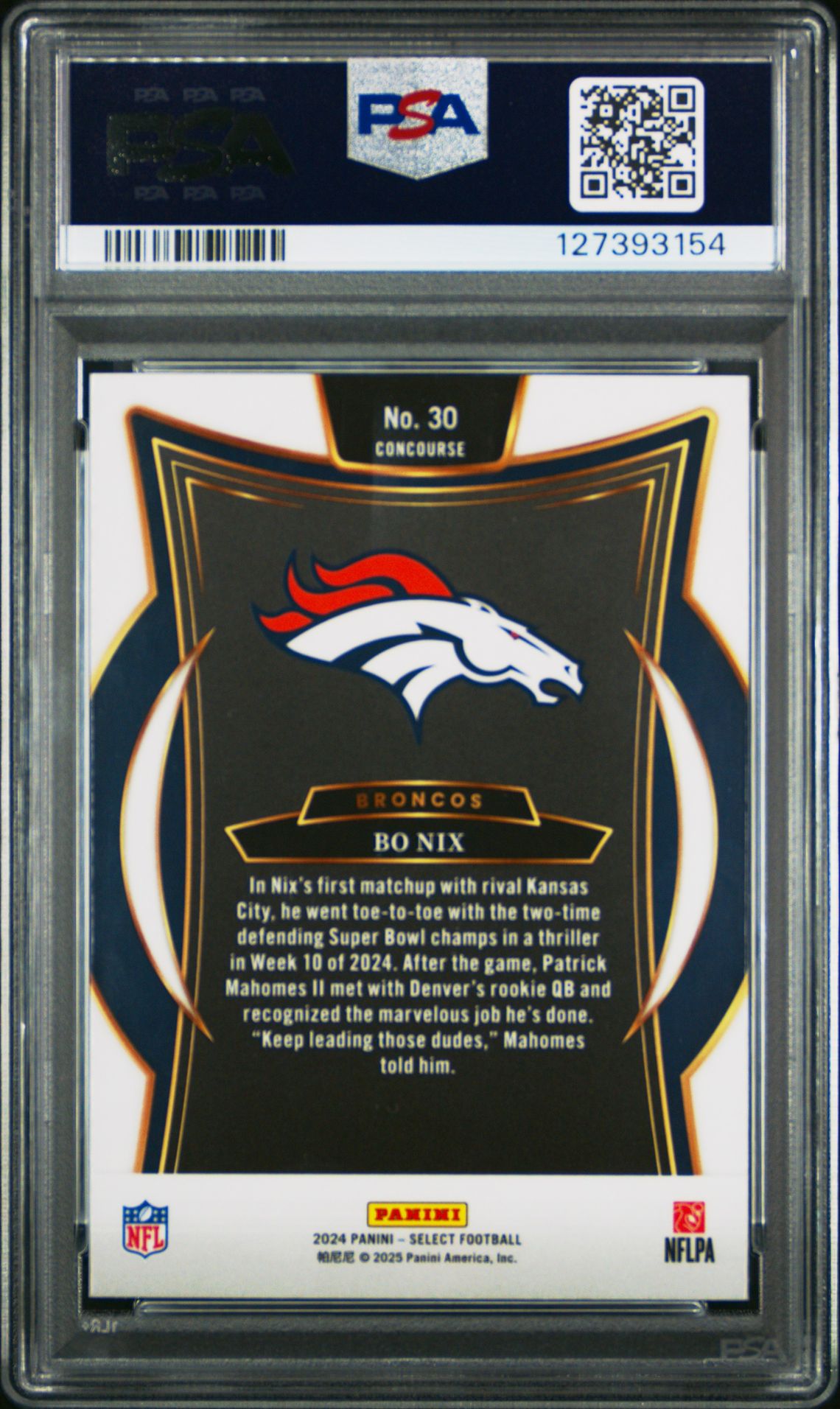 2024 Panini Select Bo Nix #30 Gem Mt 10 back