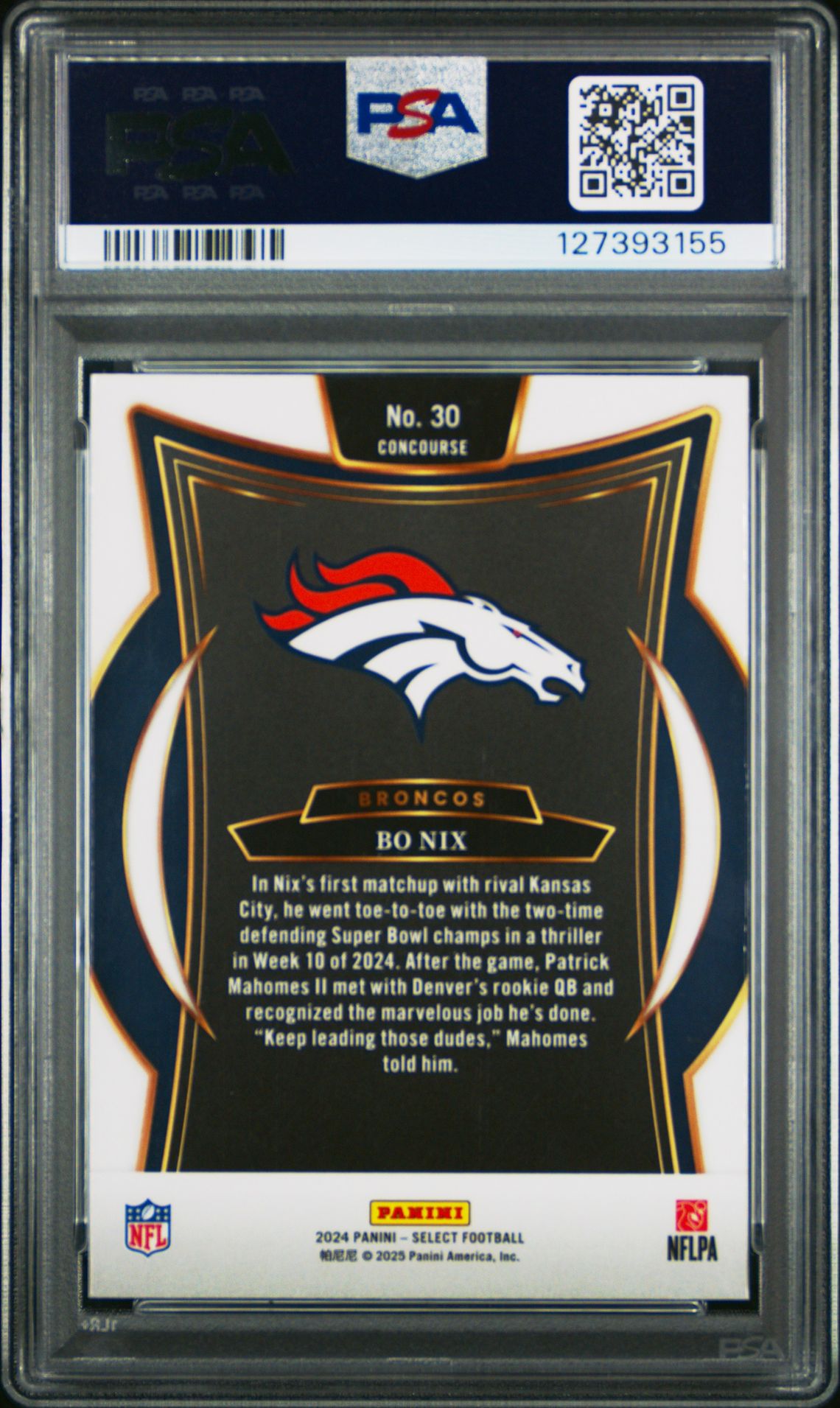 2024 Panini Select Bo Nix #30 Mint 9 back