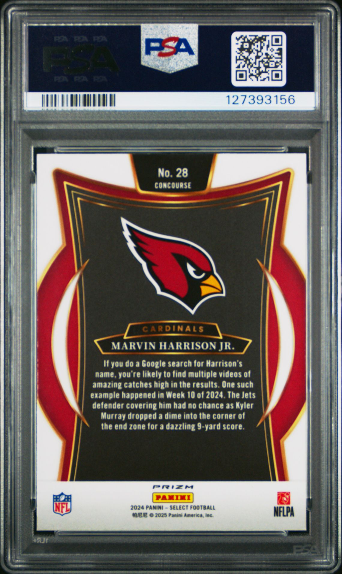 2024 Panini Select Marvin Harrison Jr. #28 (Red & Yellow Shock) Gem Mt 10 back