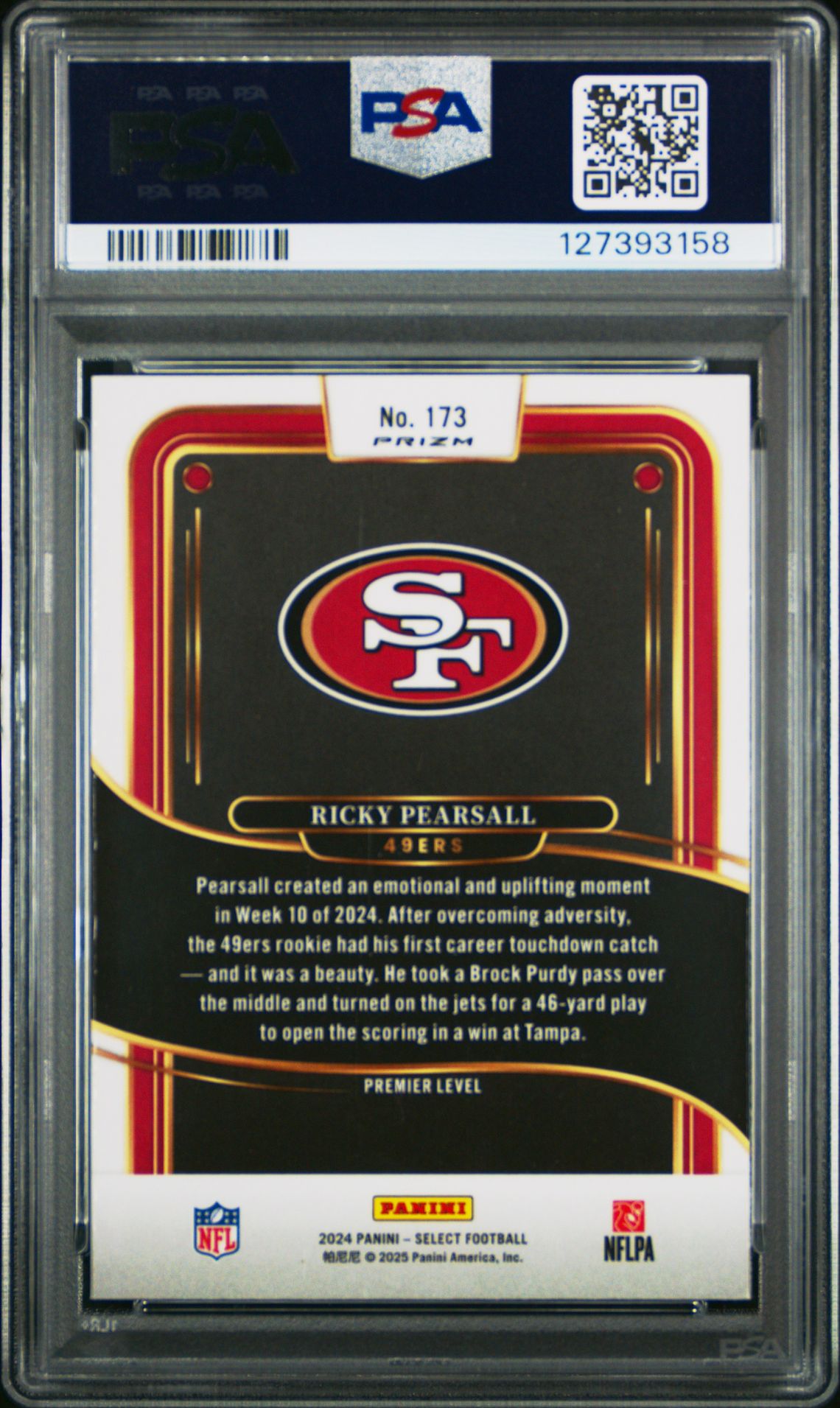 2024 Panini Select Ricky Pearsall #173 (Red & Yellow Shock) Gem Mt 10 back