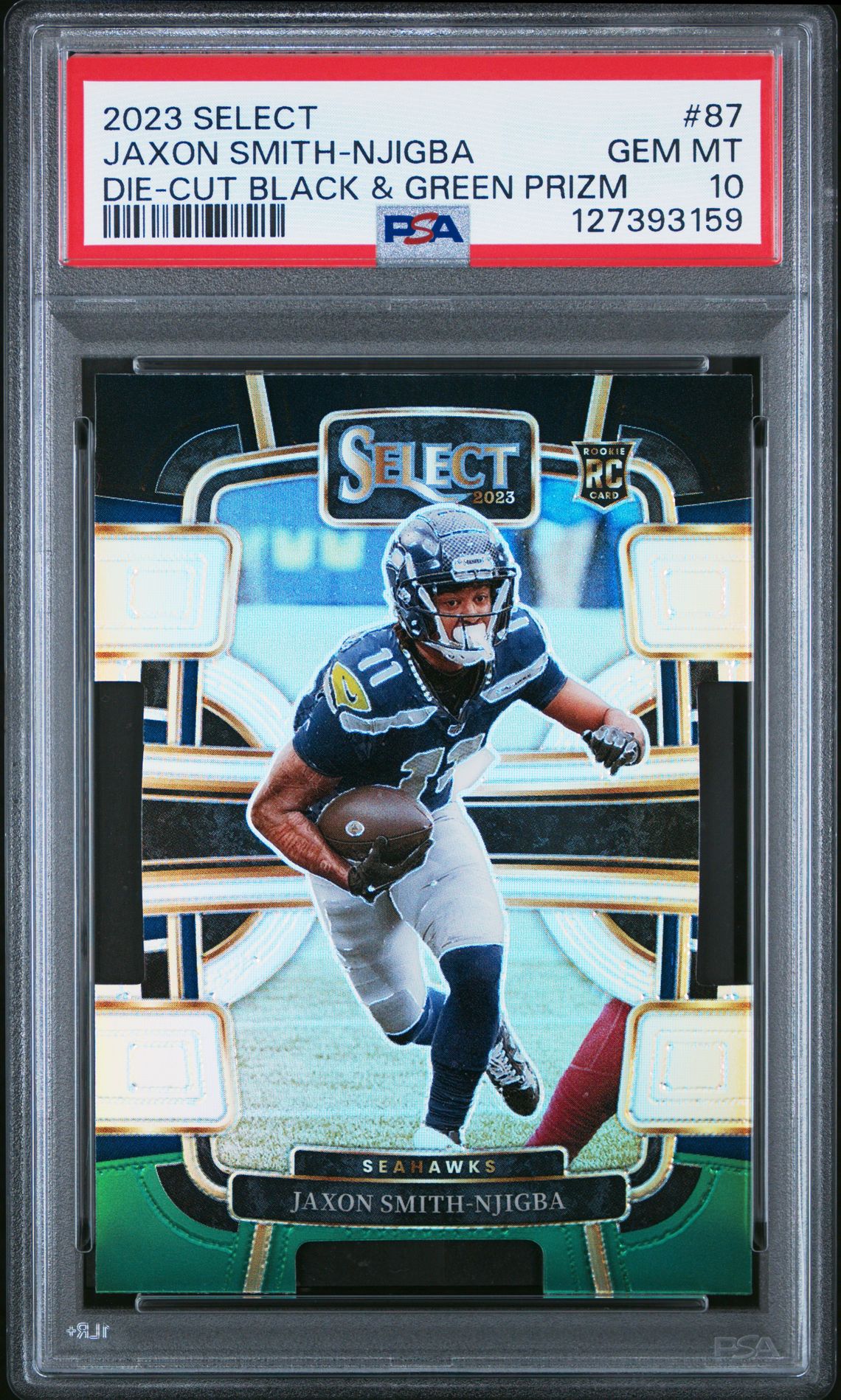 2023 Panini Select Jaxon Smith-Njigba #87 (Die-Cut Black & Green Prizm) Gem Mt 10 front