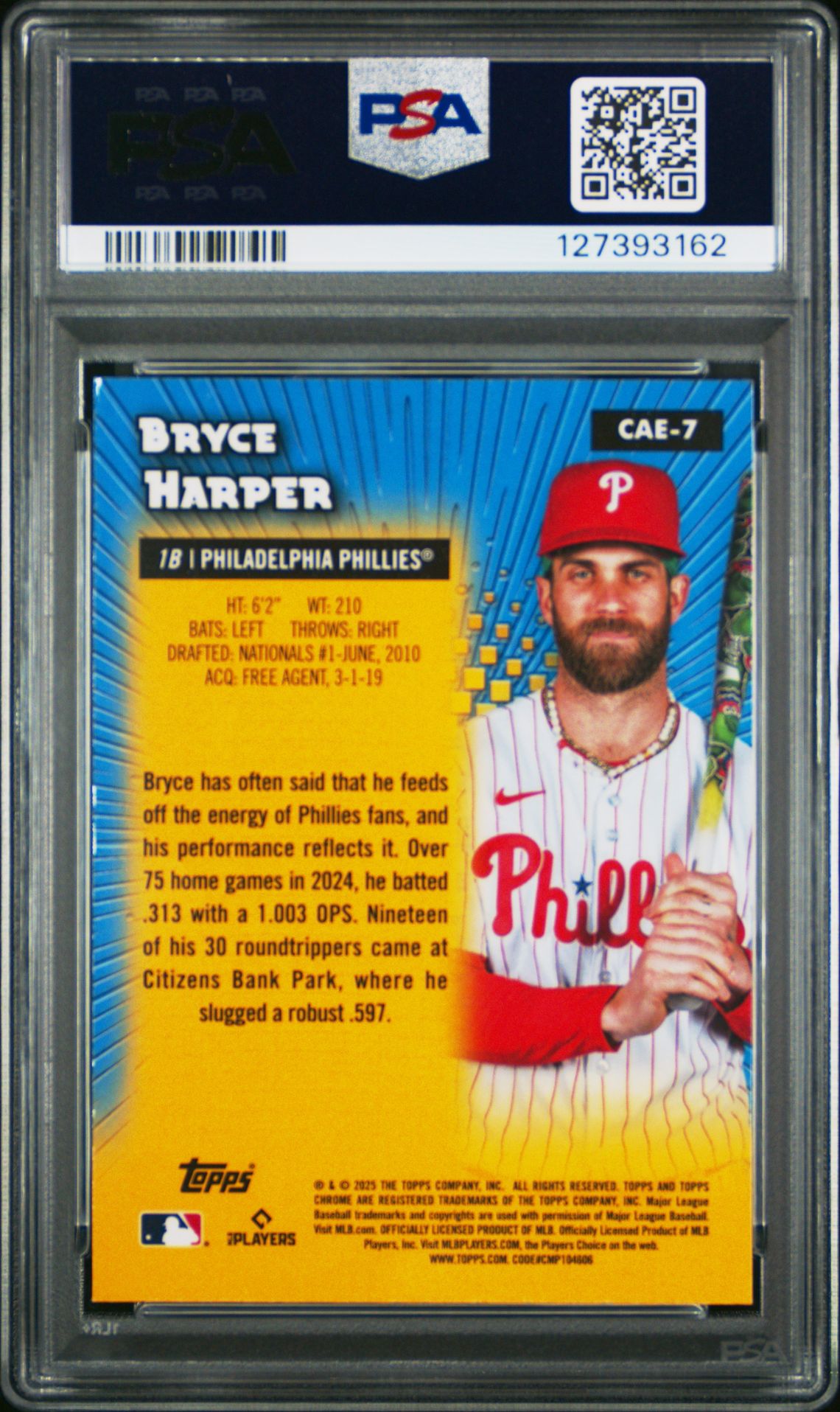 2025 Topps Chrome All Etch Bryce Harper #Cae7 Gem Mt 10 back