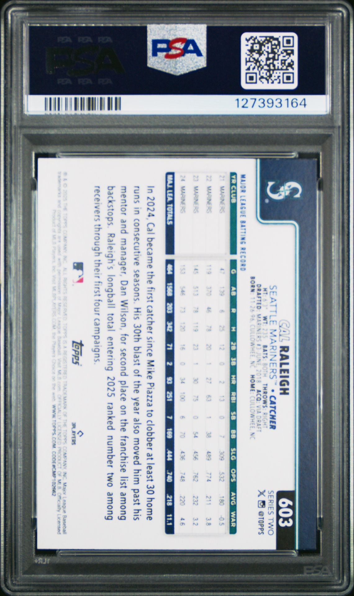 2025 Topps Cal Raleigh #603 Mint 9 back
