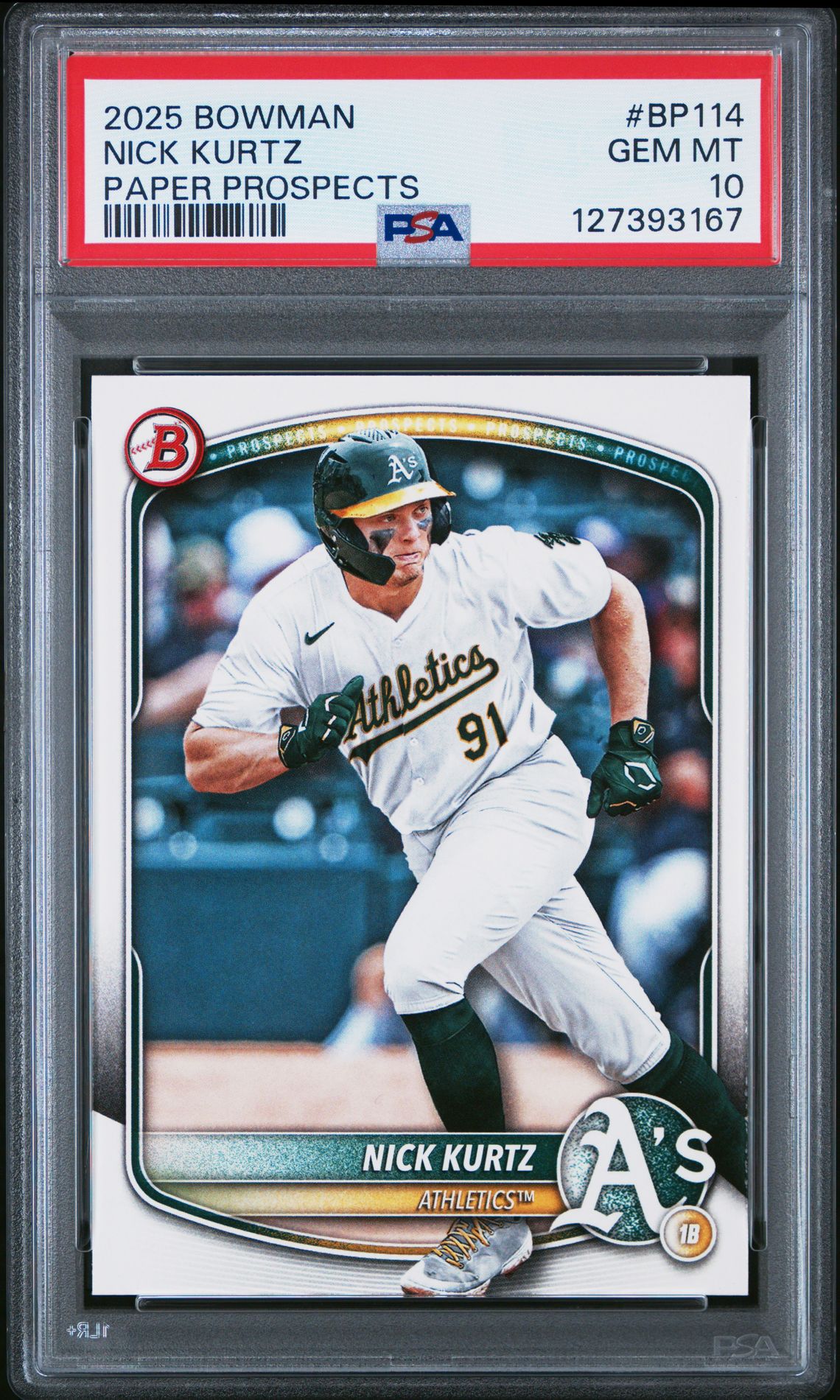 2025 Bowman Paper Prospects Nick Kurtz #Bp114 Gem Mt 10 front