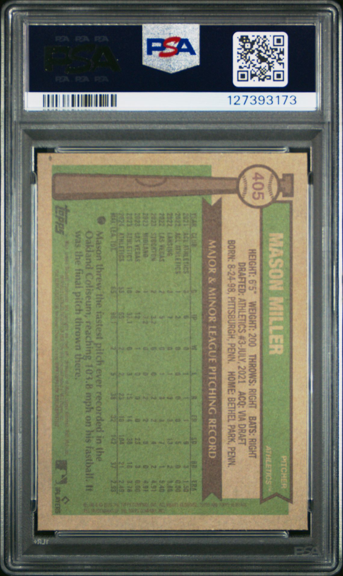 2025 Topps Heritage Mason Miller #405 Mint 9 back