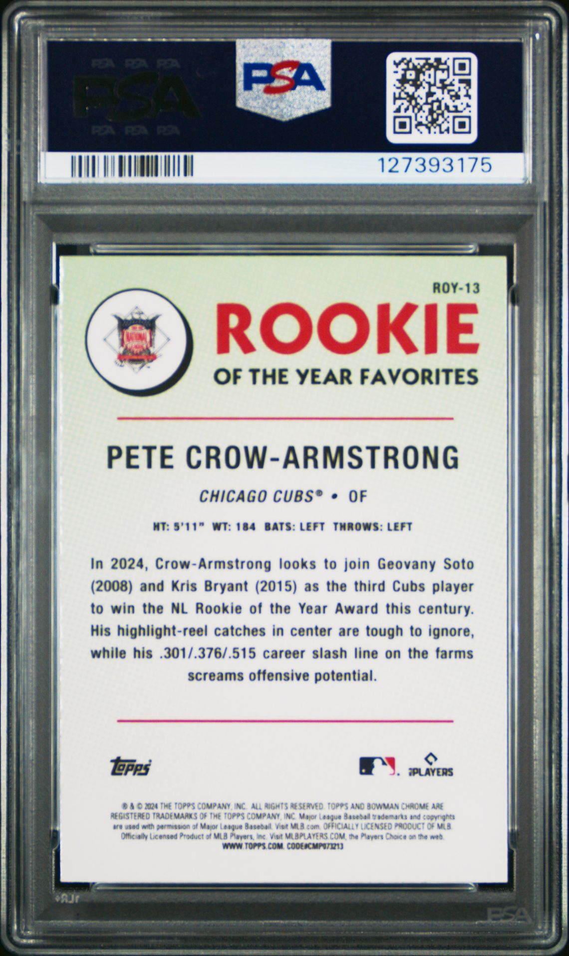 2024 Bowman Rookie Of The Year Favorites Pete Crow-Armstrong #Roy13 (Rookie Of The Year Favorite) Gem Mt 10 back
