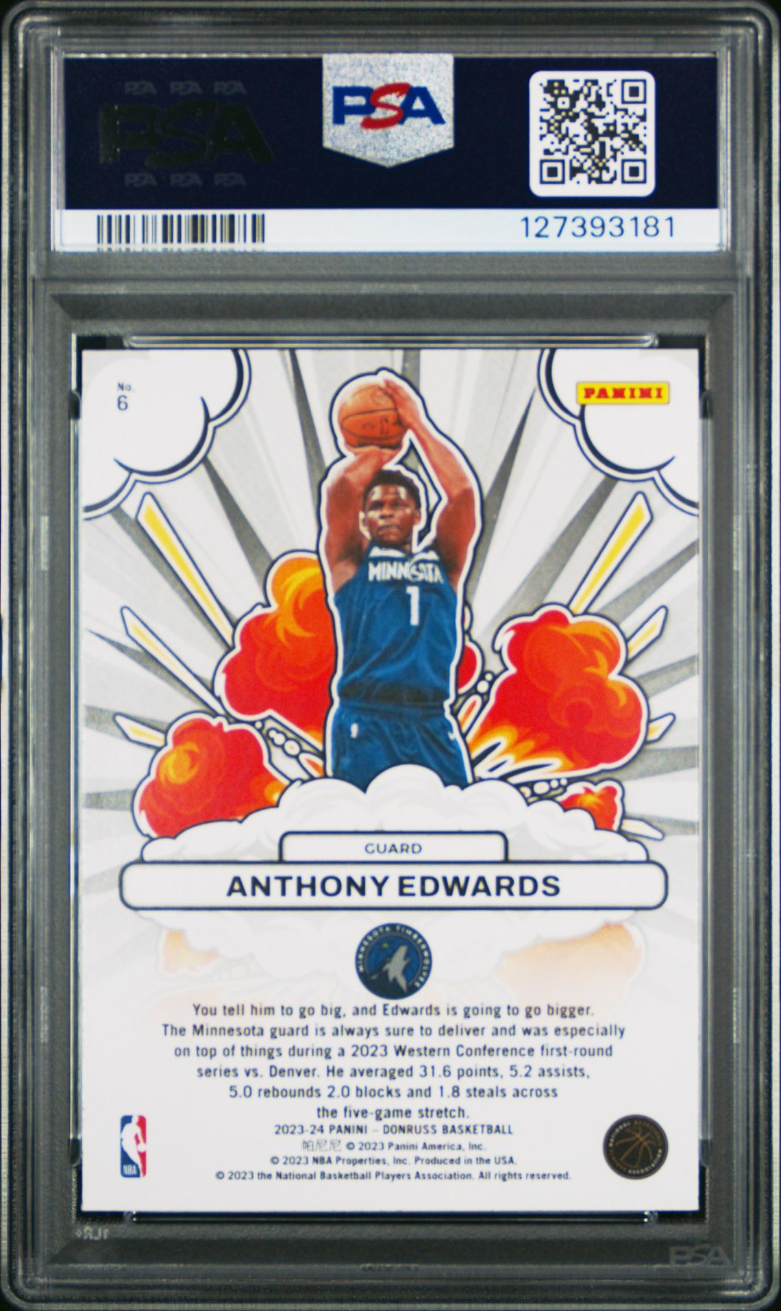 2023 Panini Donruss Bomb Squad Anthony Edwards #6 Gem Mt 10 back