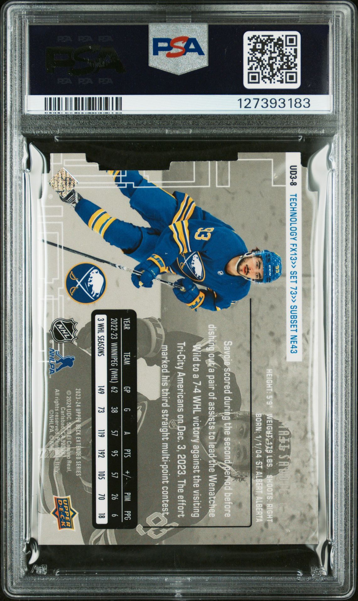 2023 Upper Deck Extended Series 1998-99 Ud3 Matt Savoie #8 ('98-99 Ud3) Gem Mt 10 back