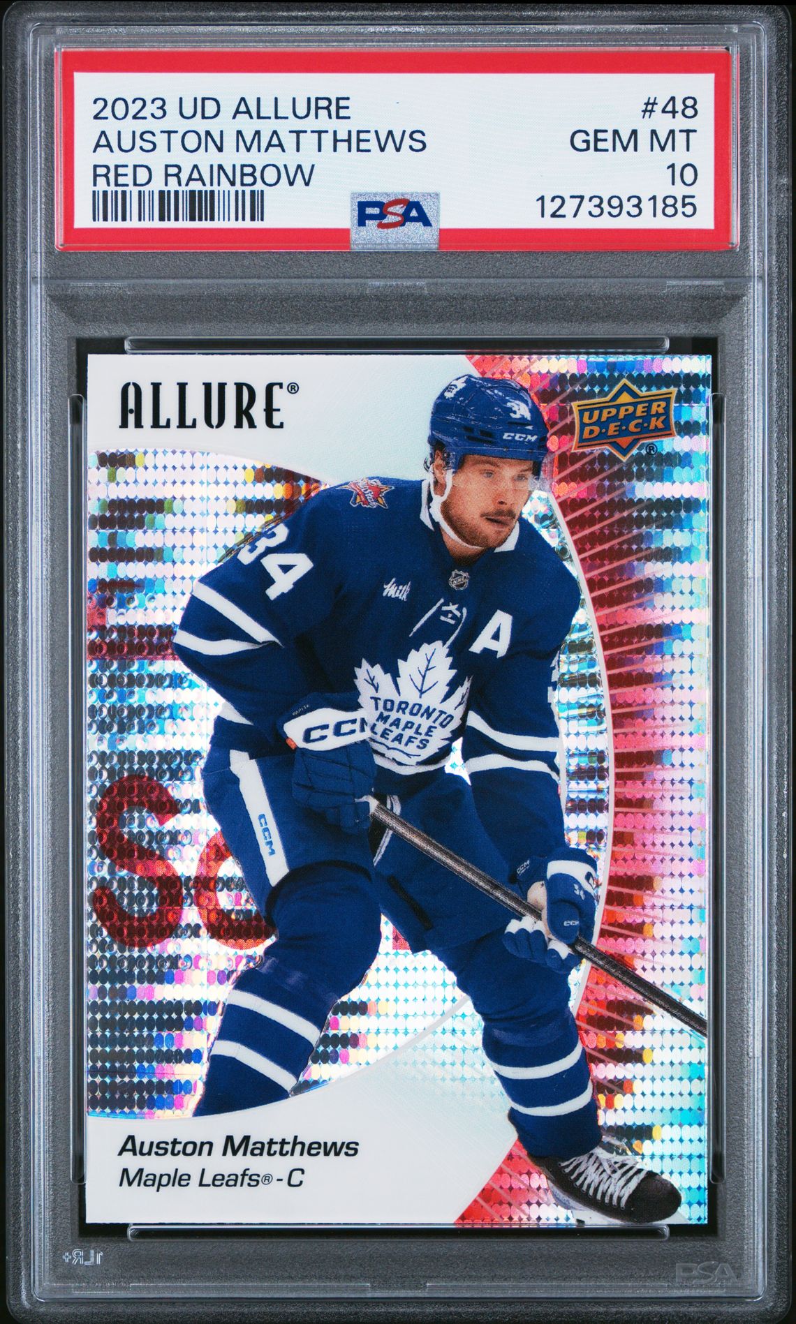 2023 Upper Deck Allure Auston Matthews #48 (Red Rainbow) Gem Mt 10 front
