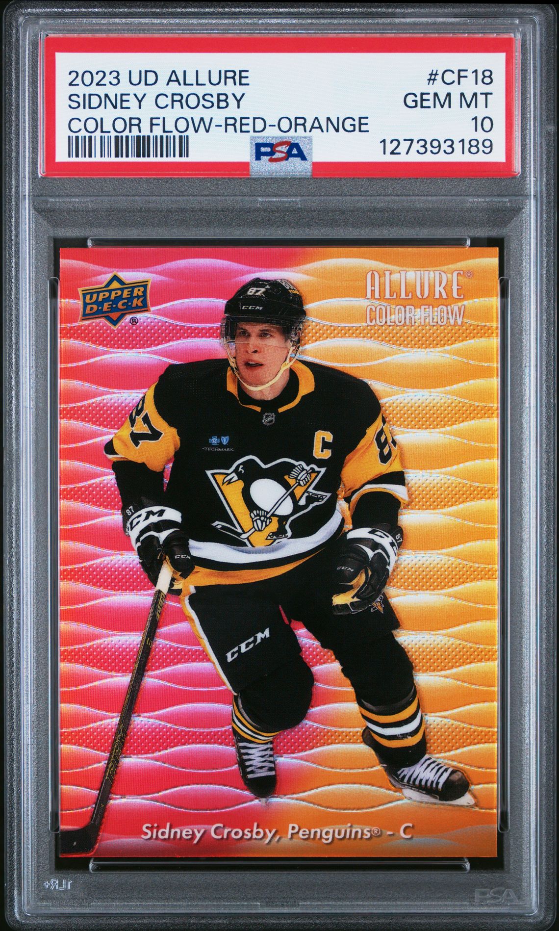 2023 Upper Deck Allure Color Flow Sidney Crosby #Cf18 (Color Flow-Red-Orange) Gem Mt 10 front