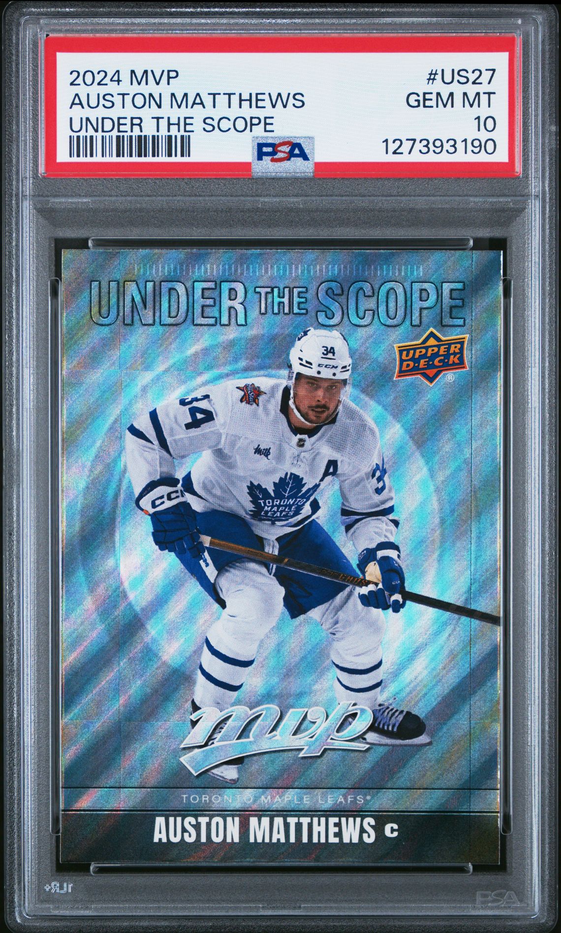 2024 Upper Deck Mvp Under The Scope Auston Matthews #Us27 Gem Mt 10 front
