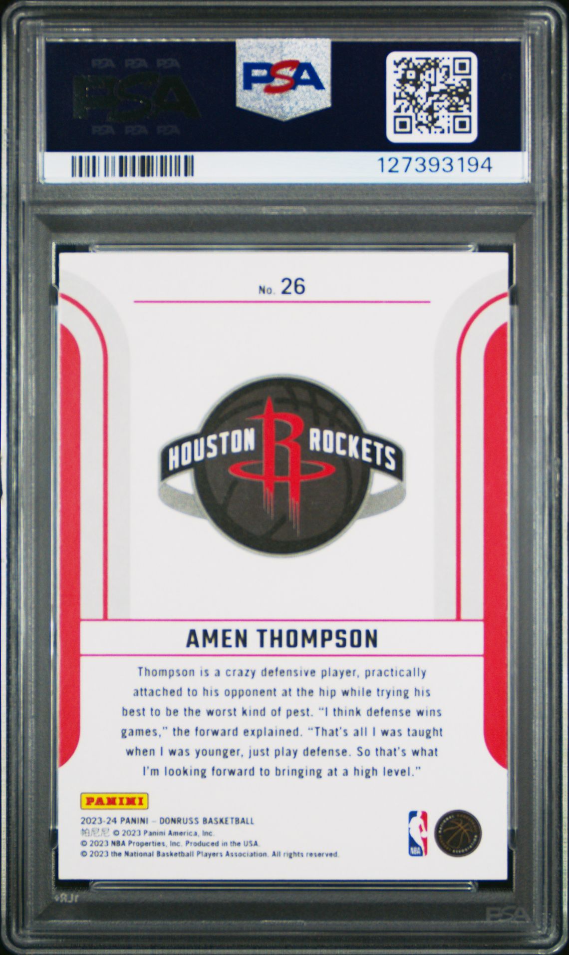 2023 Panini Donruss Franchise Features Amen Thompson #26 Gem Mt 10 back