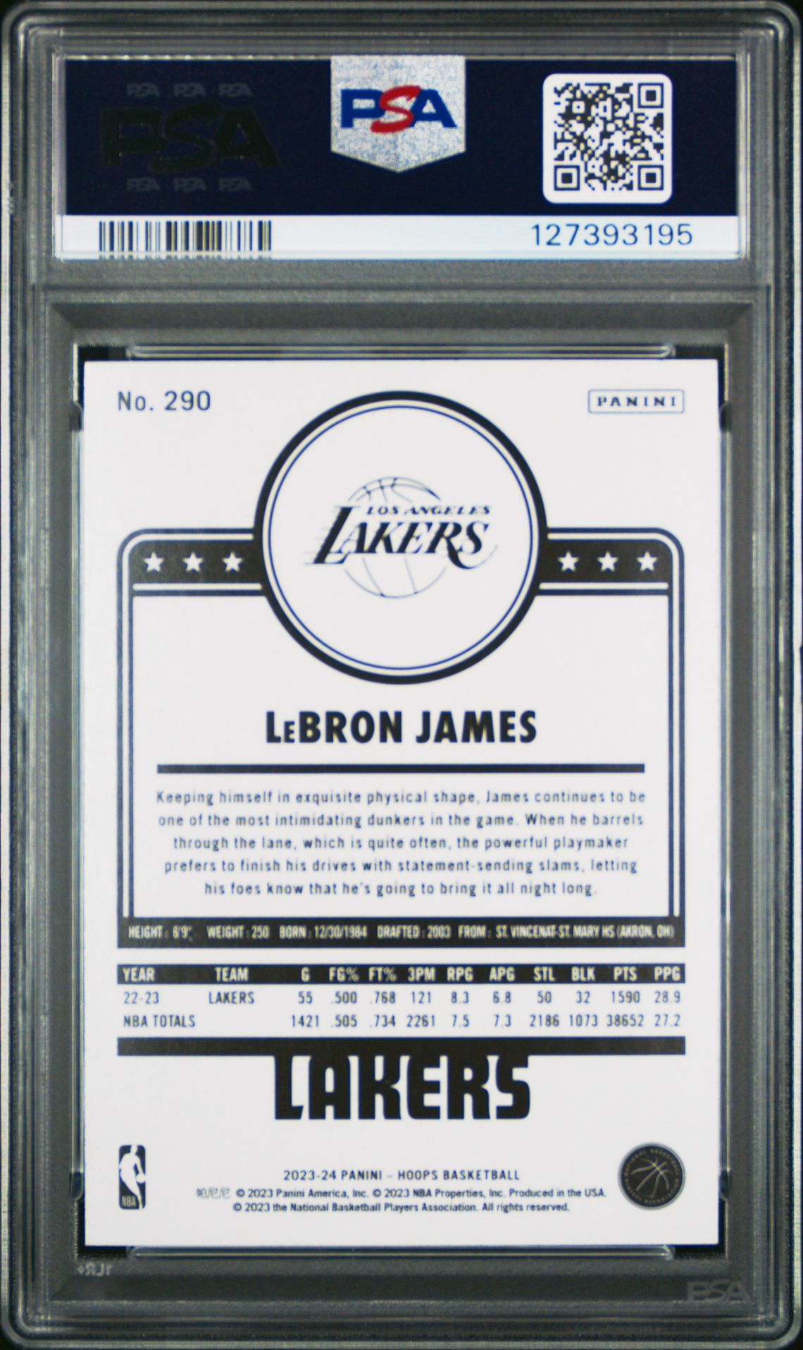 2023 Panini Nba Hoops Lebron James #290 (Winter) Gem Mt 10 back