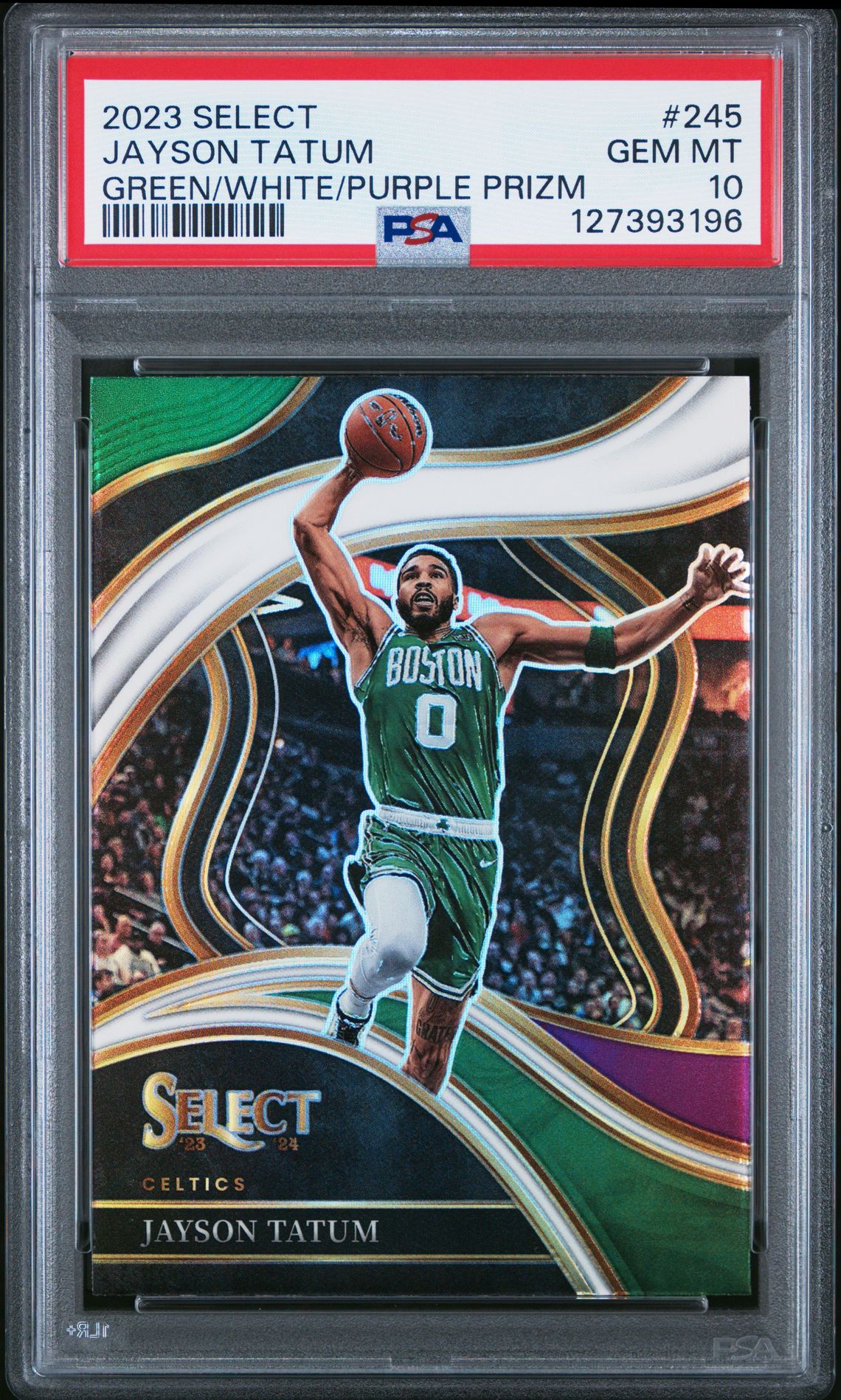 2023 Panini Select Jayson Tatum #245 (Green/White/Purple Prizm) Gem Mt 10 front