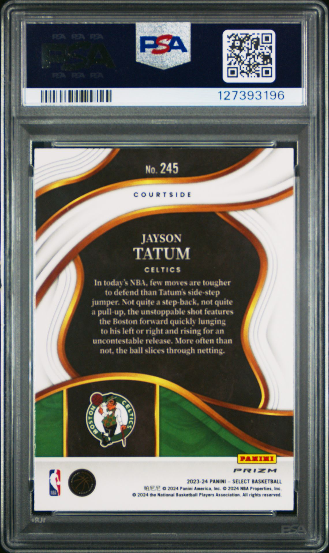 2023 Panini Select Jayson Tatum #245 (Green/White/Purple Prizm) Gem Mt 10 back