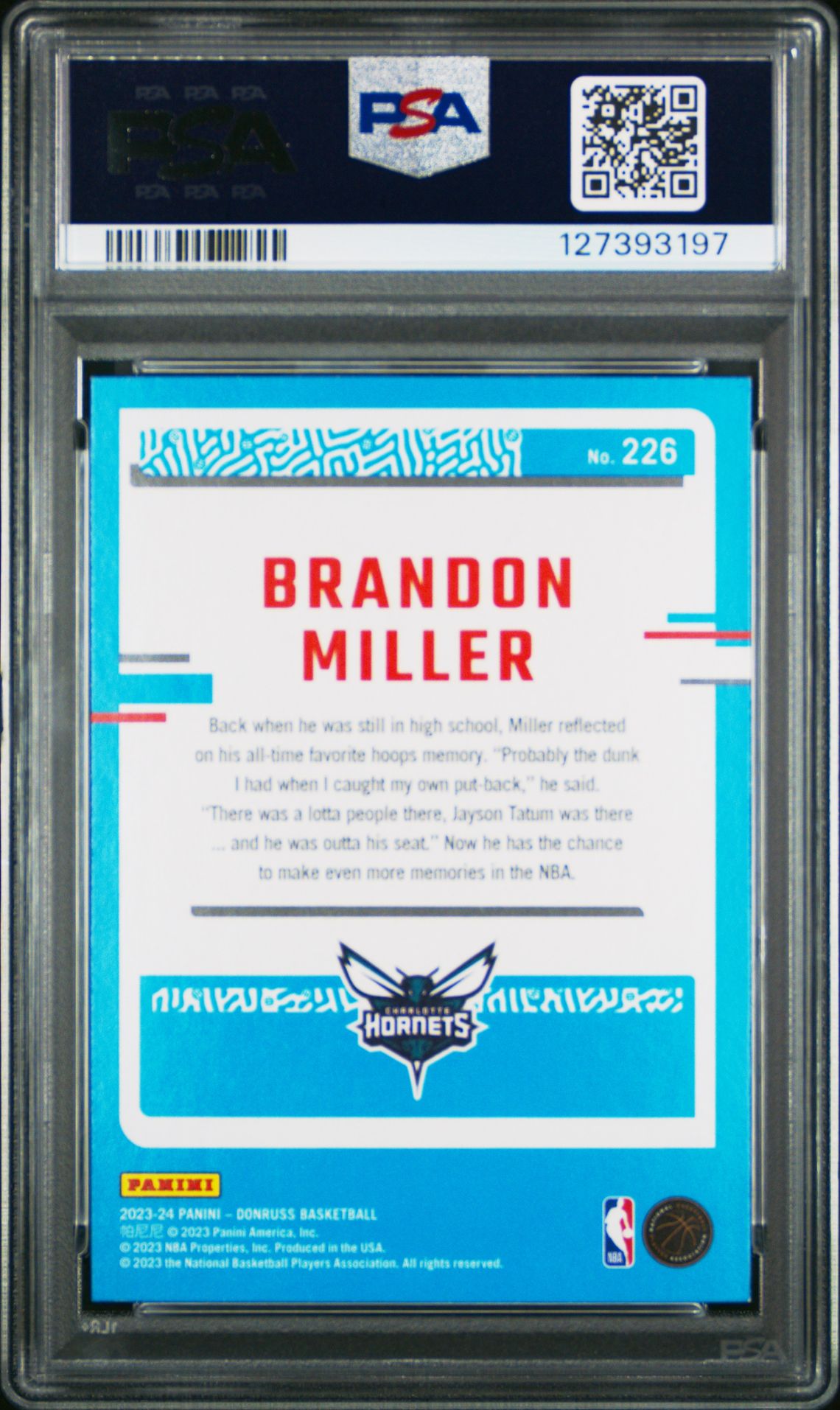 2023 Panini Donruss Brandon Miller #226 (Holo Green Laser) Mint 9 back