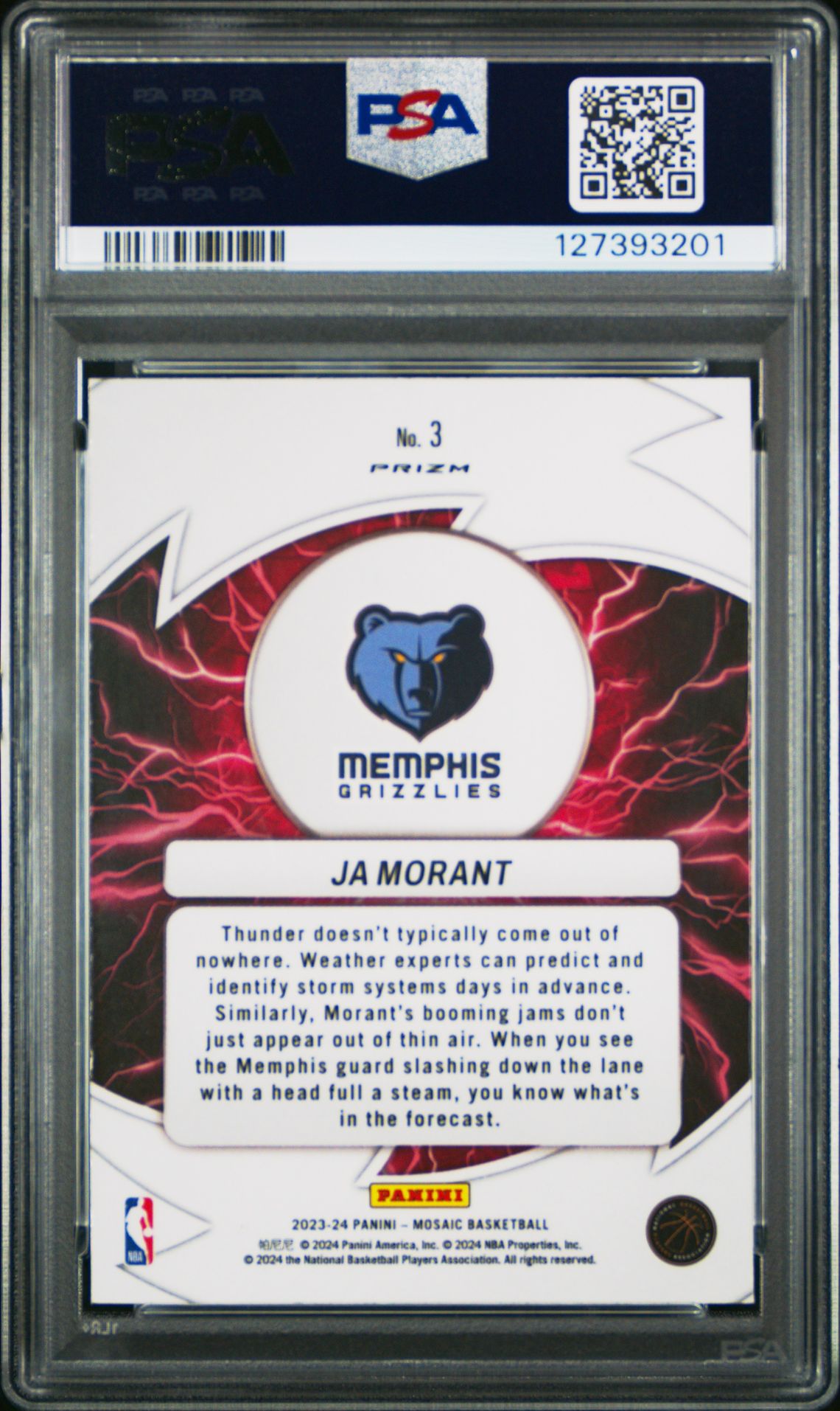 2023 Panini Mosaic Thunder Road Ja Morant #3 (Thunder Road-Mosaic) Gem Mt 10 back